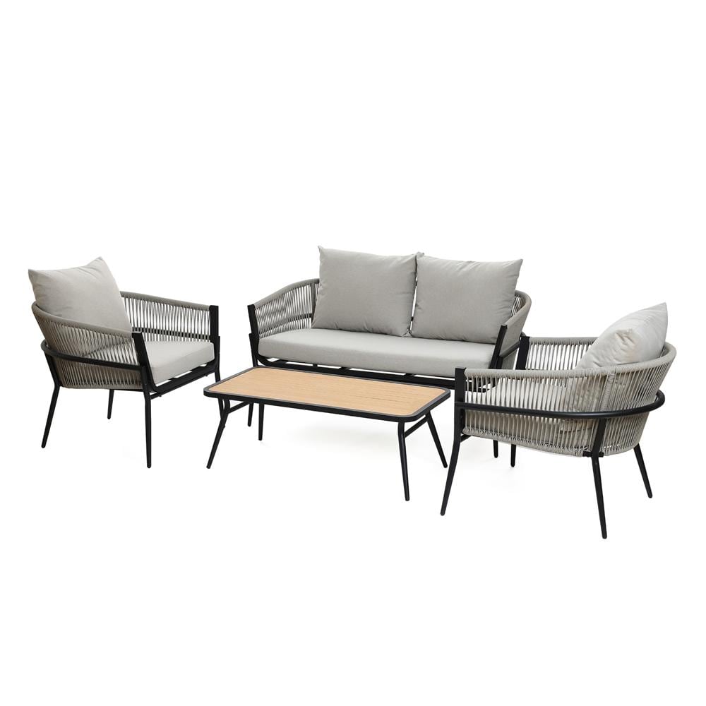 LuxenHome WHOF2317 4 -Piece Rattan Patio Conversation Set with Gray Cushions