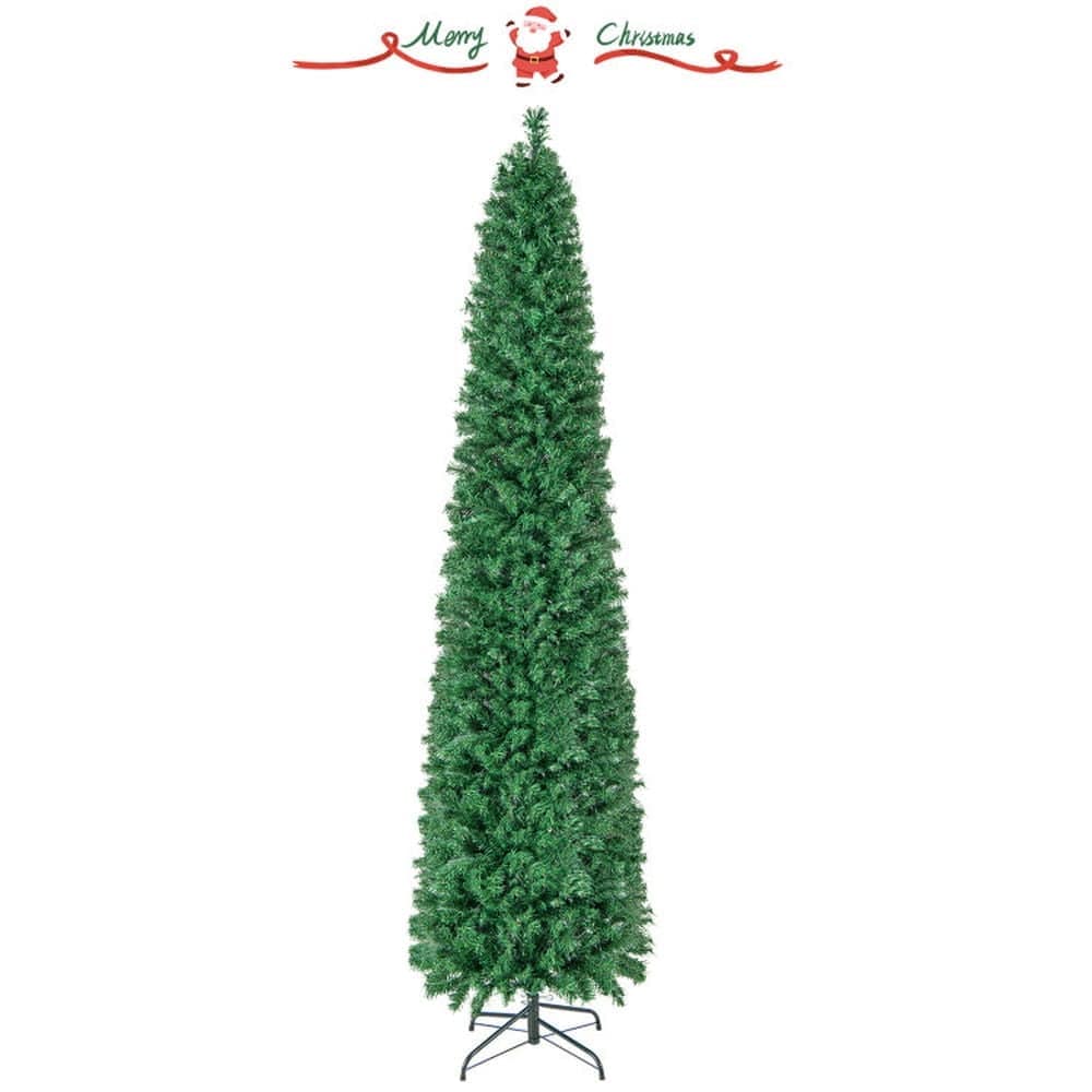 Choco Moon Christmas Tree Home Party Christmas Tree Decorations Pre Lit Christmas Pencil Tree with Colorful Fiber Optics Green 8 ft