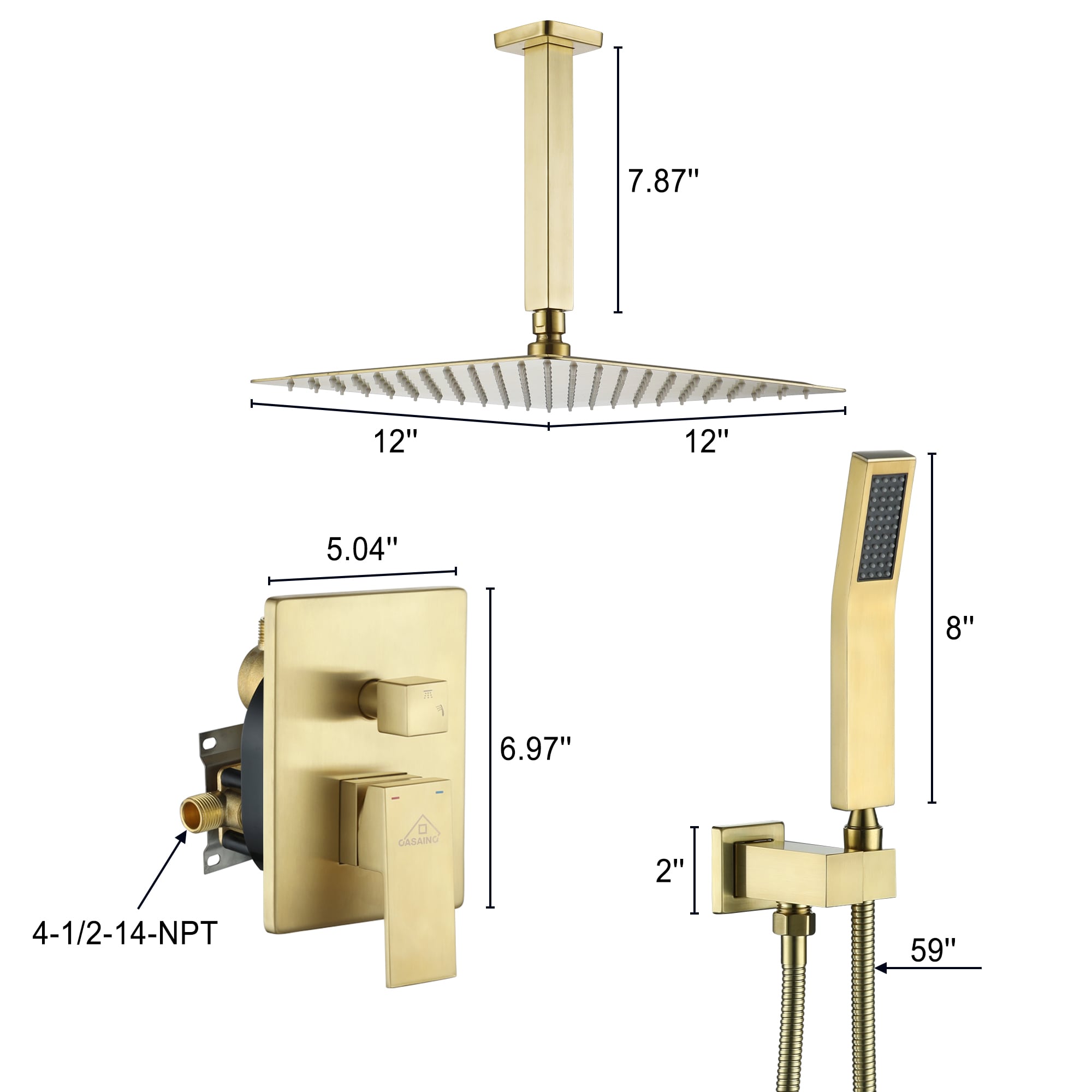 CASAINC CS3602-10BG Showerhead-Bar-Panels - View #4