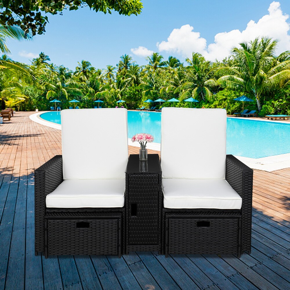 Winado 695856005783 5-Piece Wicker Patio Conversation Set with White Cushions