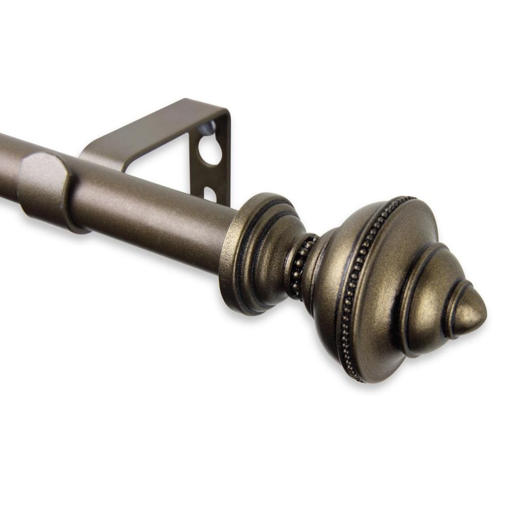 Hart & Harlow L5708-284 5/8-in Lina 28-in to 48-in Antique gold Steel Single curtain rod with Finials