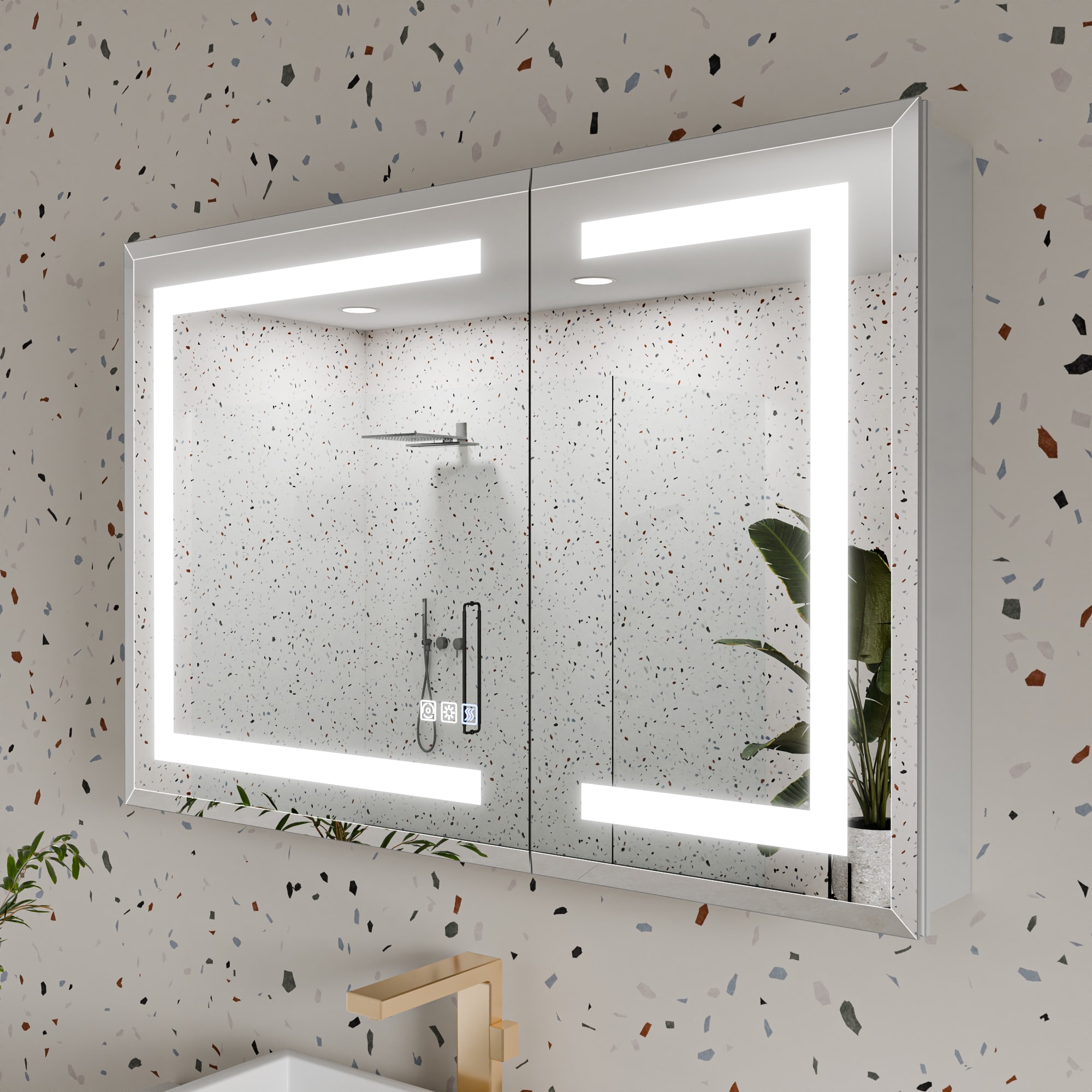 AAZJ JDEX-V16MED3624 HS Beveled LED Medicine Cabinet 36-in x 24-in Lighted LED Fog Free Surface/Recessed Mount Silver Mirrored Rectangle Soft Close Medicine Cabinet
