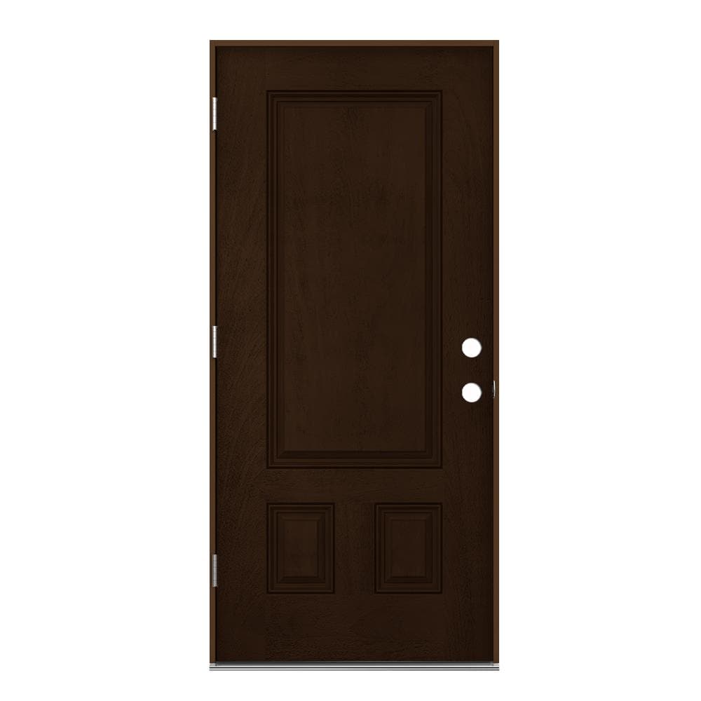 JELD-WEN LOWOLJW231600006 36-in x 80-in x 4-9/16-in Fiberglass No glass Right-hand outswing Espresso Stained Prehung Front Door Insulating core