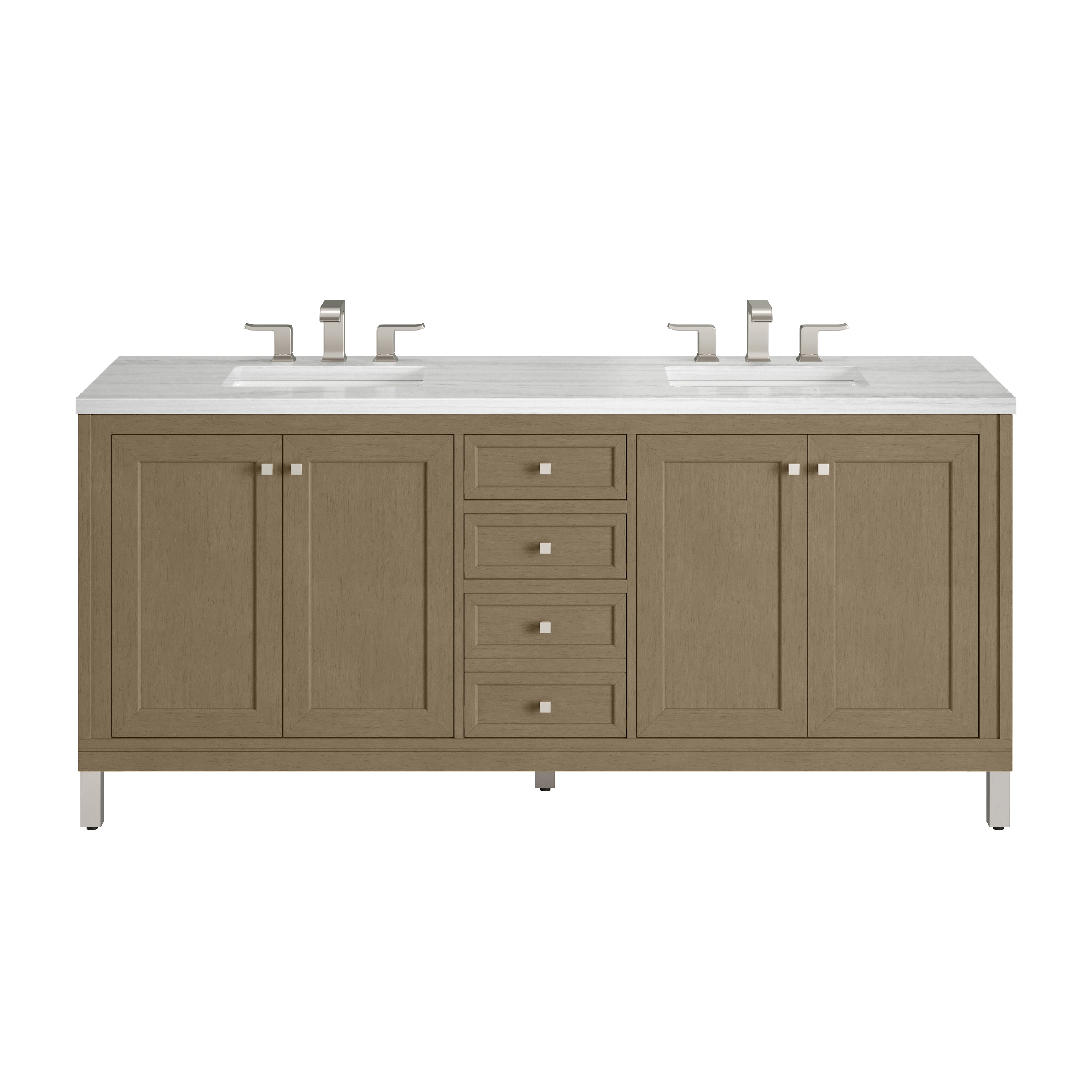 James Martin Vanities 503-V72-WLW-3AF Chicago 72-in Walnut Whisper Undermount Double sink Bathroom Vanity with Arctic Fall Solid surface Top