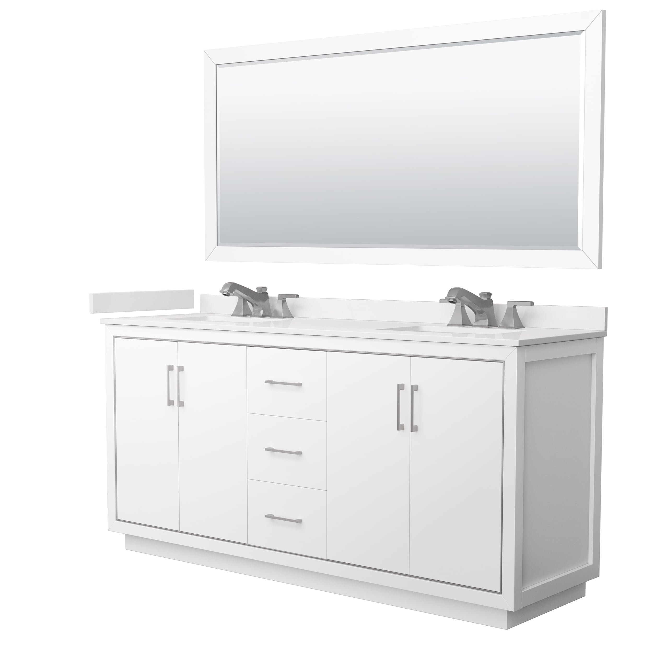 Wyndham Collection WCF111172DWHWQUS3M70 Icon 72-in White Undermount Double Sink Bathroom Vanity with White Quartz Top (Mirror Included)