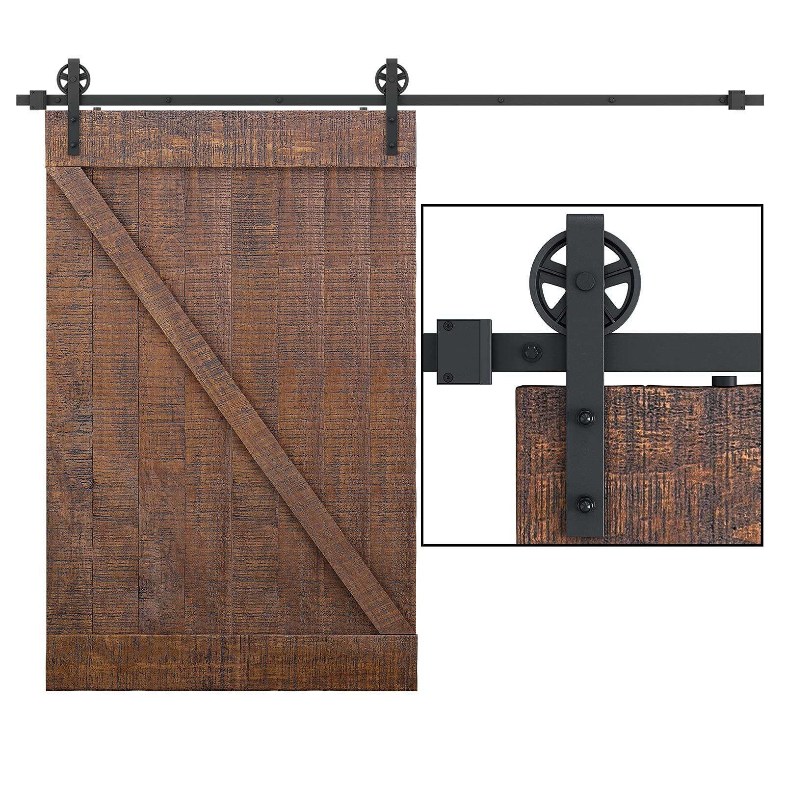 LAIFUCAM  9 Feet Heavy Duty Sliding Barn Door Hardware Kit Fits Doors Up to 54 Wide and Thickness 1 3/8 to 1 3/4 Black Steel