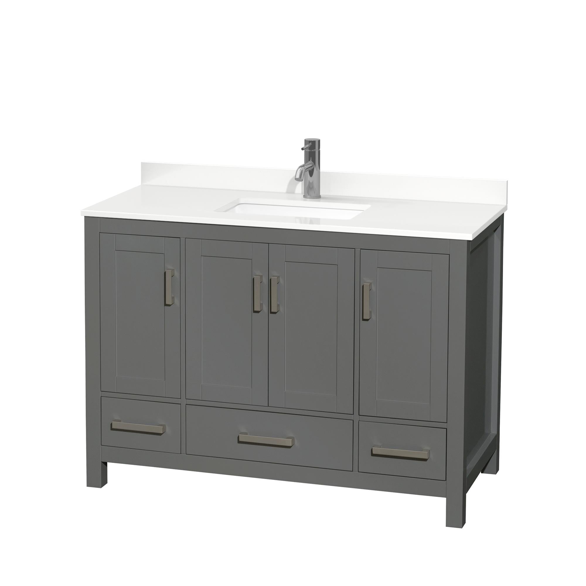 Wyndham Collection WCS141448SKGWQUNSMXX Sheffield 48-in Dark Gray with Brushed Chrome Trim Undermount Single Sink Bathroom Vanity with White Quartz Quartz Top