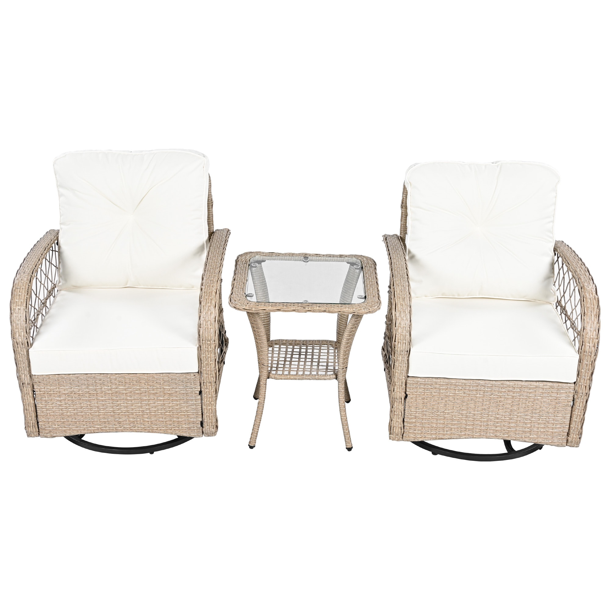 Mondawe MO-OF-4190N 3 -Piece Rattan Patio Conversation Set with Beige Cushions