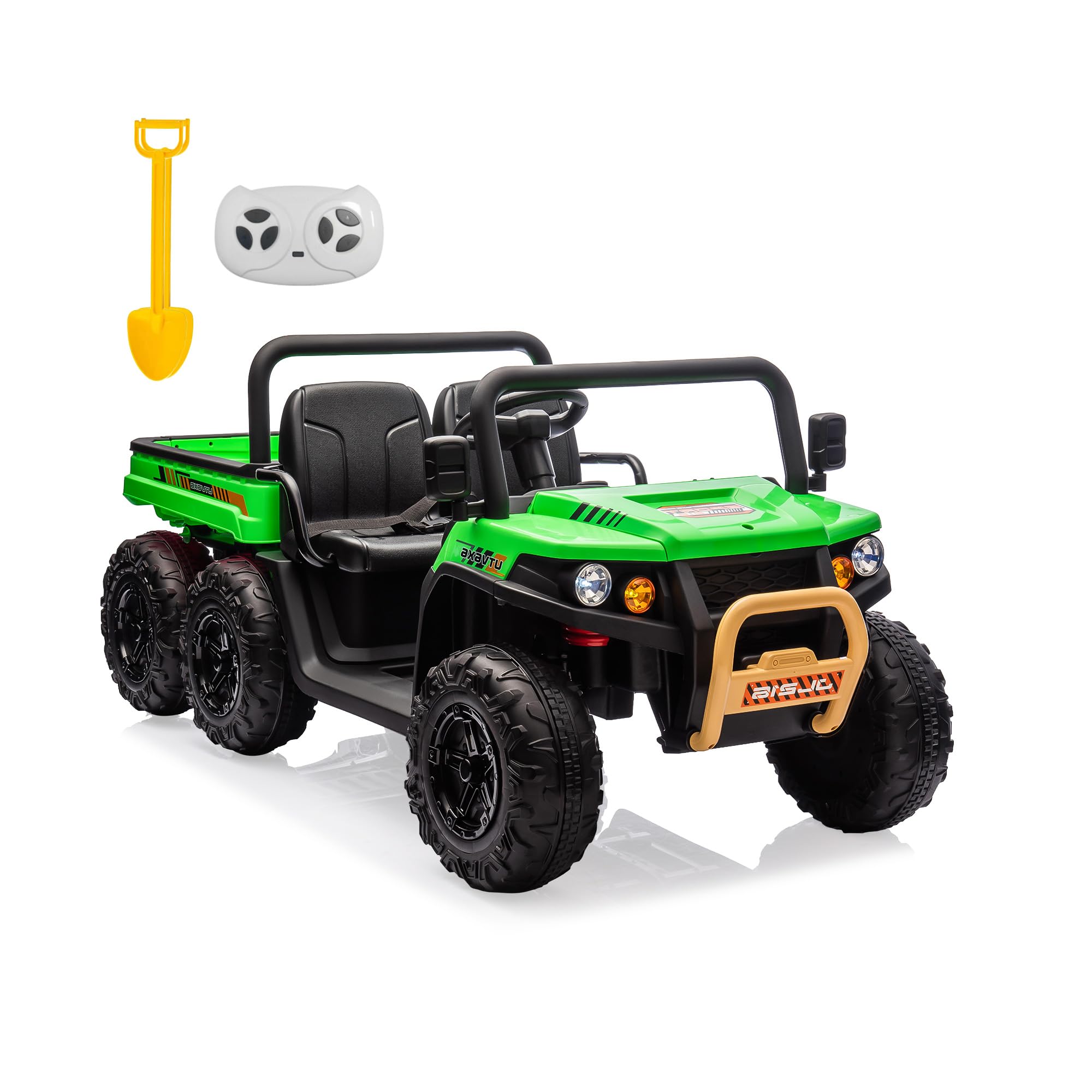 Garvee - 24V 6-Wheel Ride on Dump Truck 2-Seater 4WD UTV w/ Remote Control Electric Dump Bed and ...