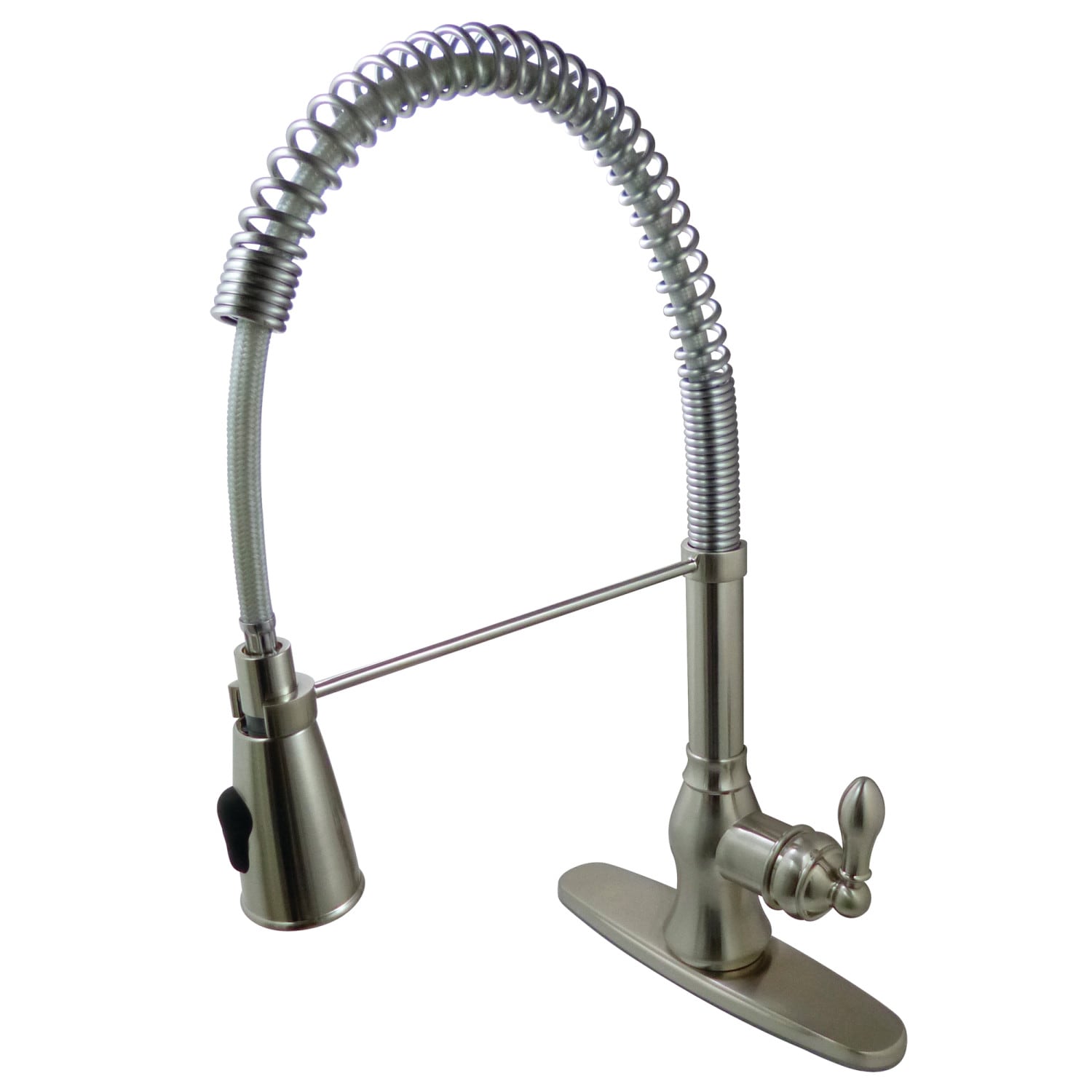 Kingston Brass American Classic Brushed Nickel Single Handle Pre-rinse Kitchen Faucet with Sprayer Function (Deck Plate Included)