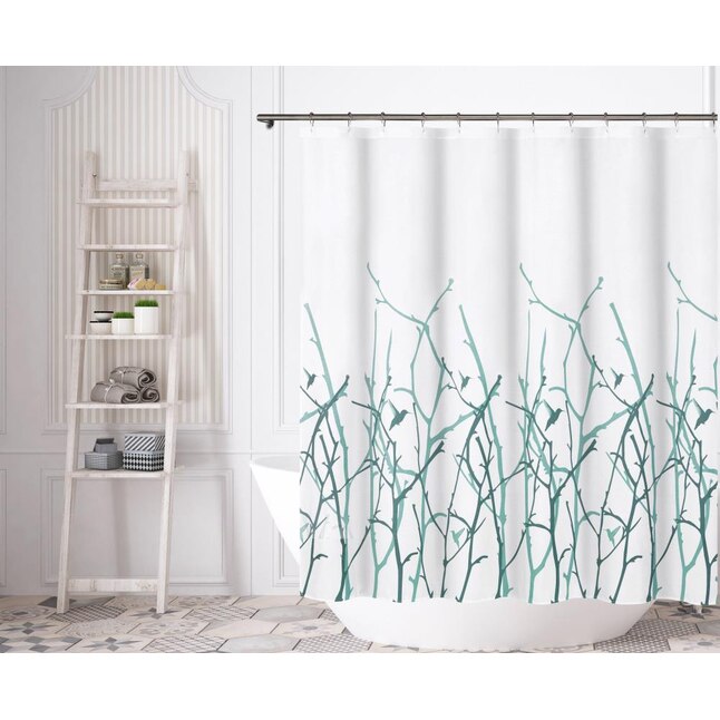 Cotton Teal Patterned Shower Curtain, Teal White Shower Curtain