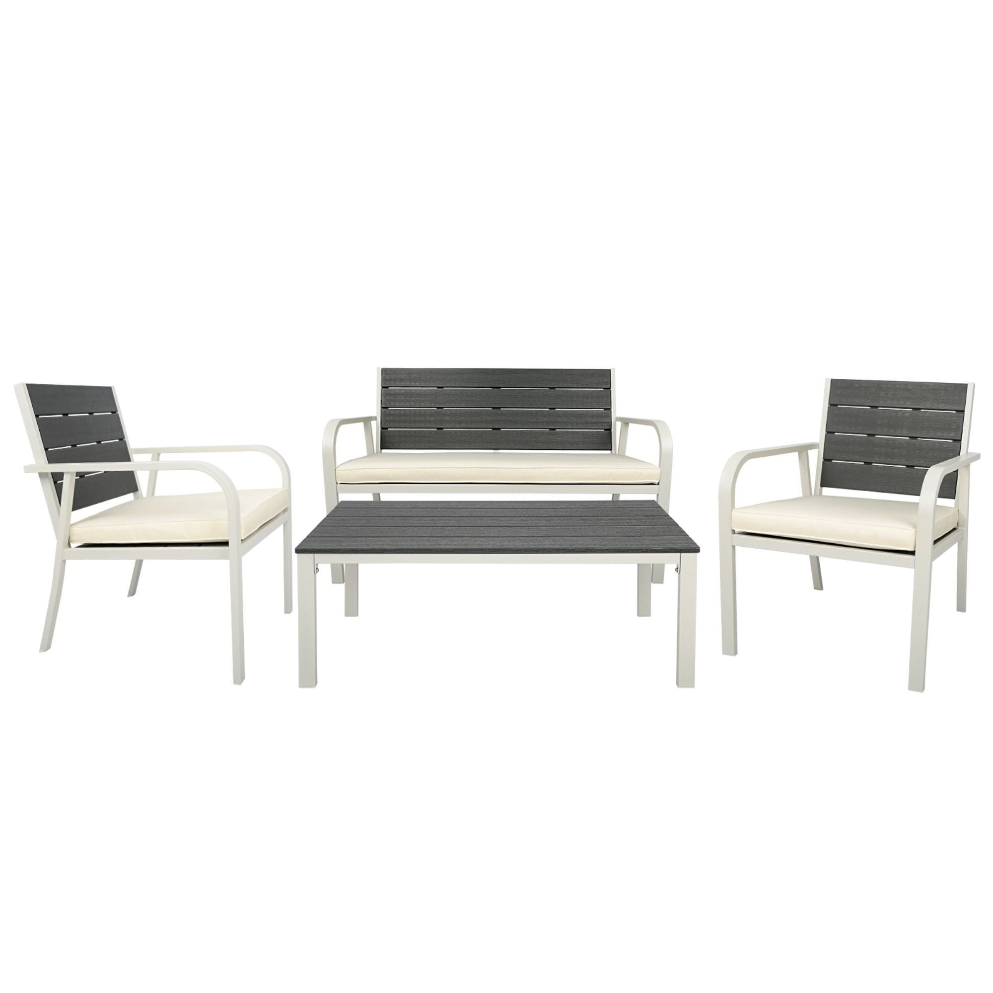 Miki Shinly FCP-8760-02QI 4 -Piece Patio Conversation Set with White Cushions