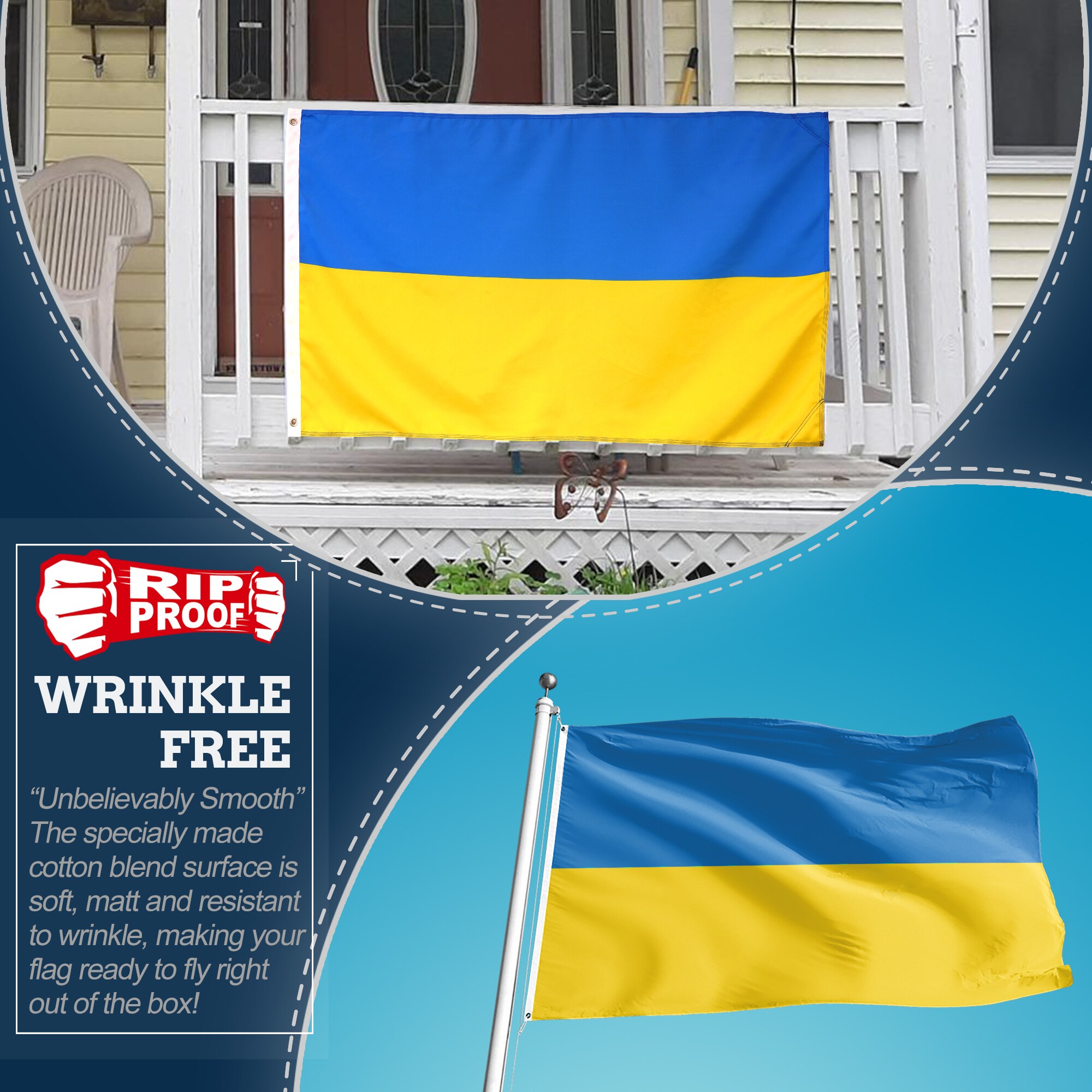 Rip-Proof Double Sided 3-Ply Ukraine Flag 3x5 Ft
