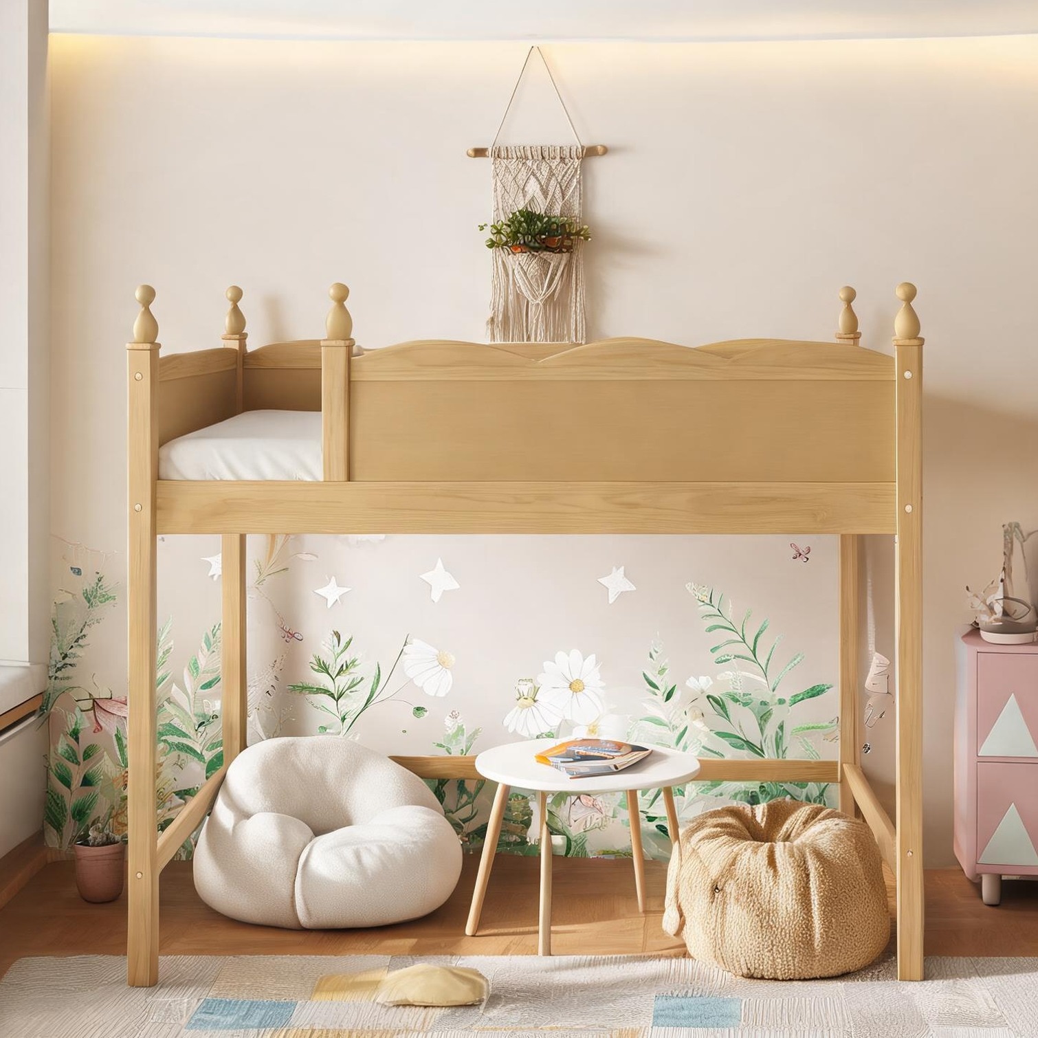 FlowLuxe Full Size Solid Wood Loft Bed with Full-Length Guardrails and ...