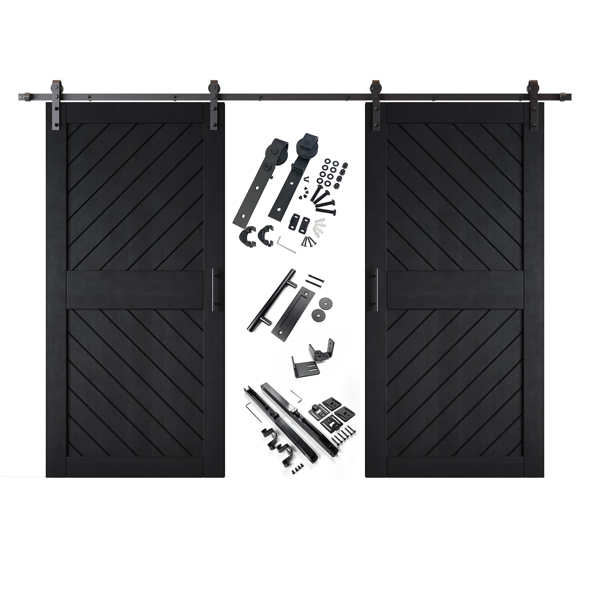 HOMACER YT2H156C-XT3-3684-BK 36-in x 84-in Black Prefinished Non-standard Pine Wood Solid core Double Barn Door (Hardware Included)