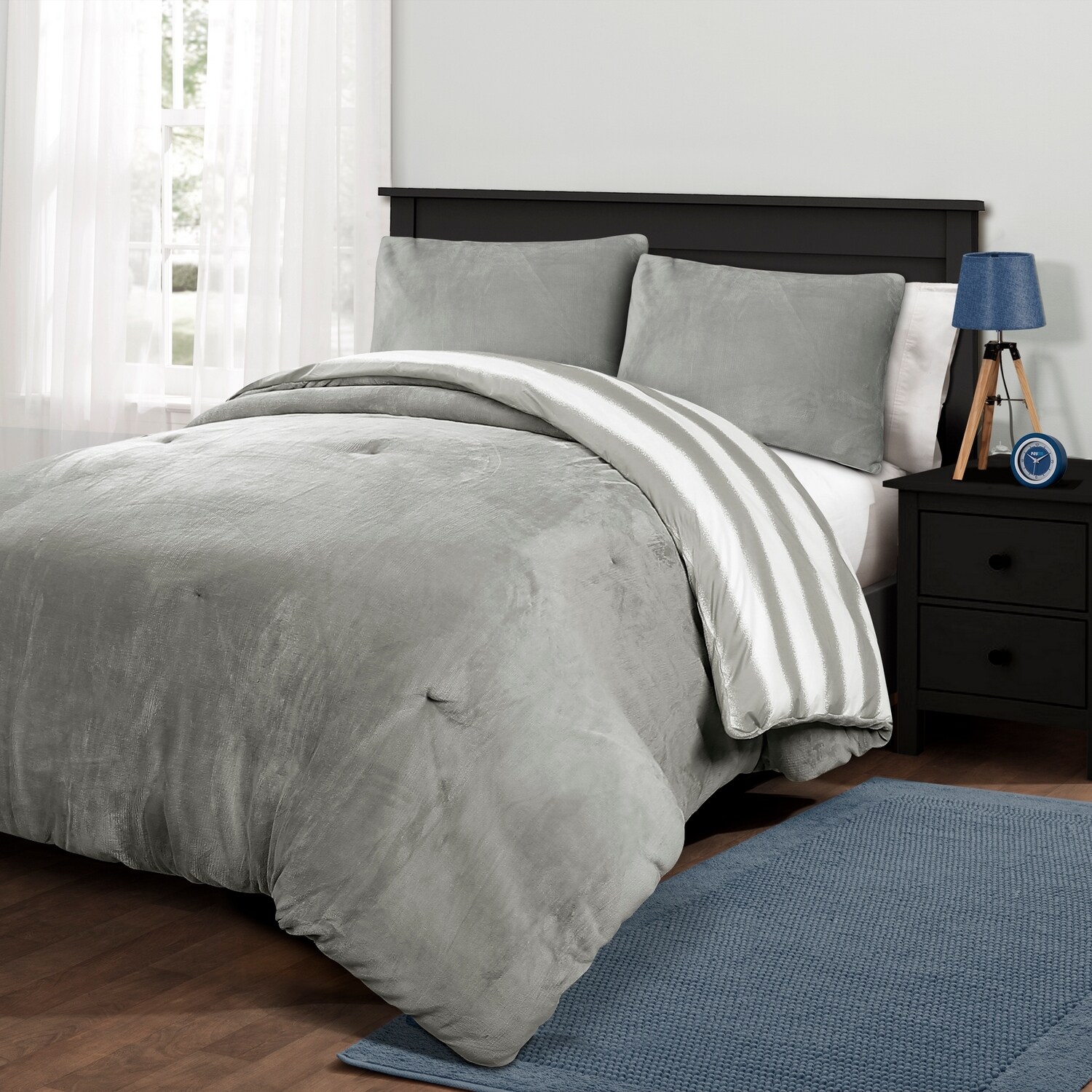 Lush Decor 16T003044 Gray Stripe Reversible Full/Queen Comforter Cotton