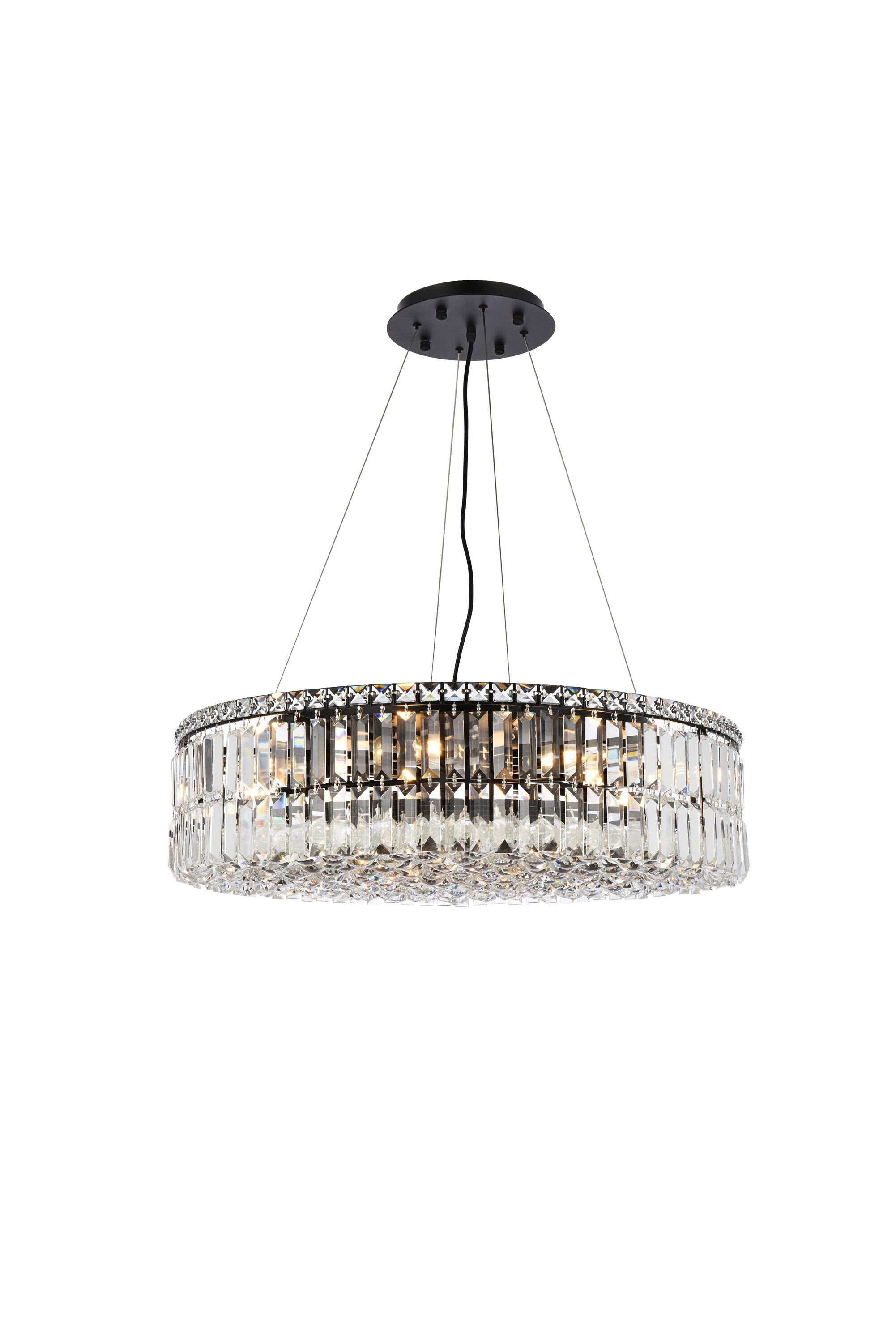 Elegant Decor HFV6090D28BKRC Home Furnishing 12 -Light Black Transitional Crystal For Use in Bathrooms, Bedrooms, Dining Rooms, Foyers, Kitchens, Living Rooms Chandelier