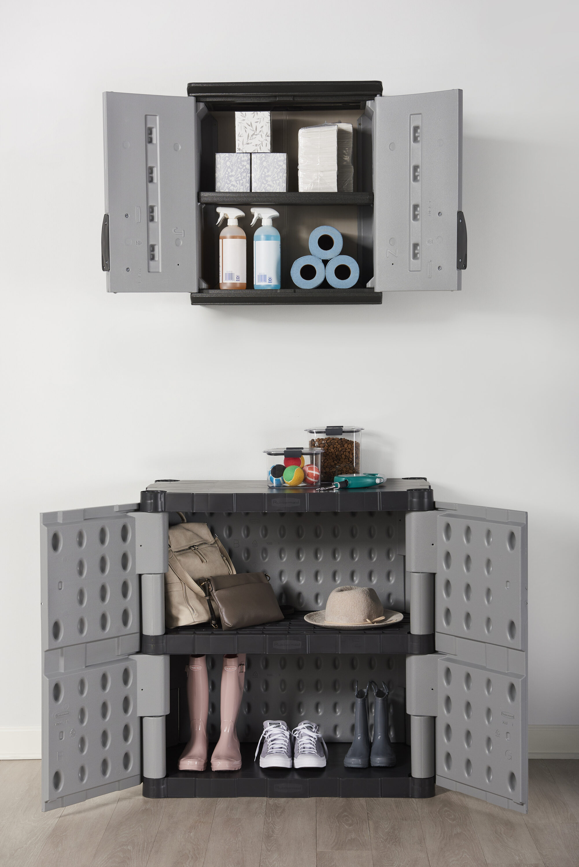 Rubbermaid Double-Door Storage Base Cabinet - Gray/Black