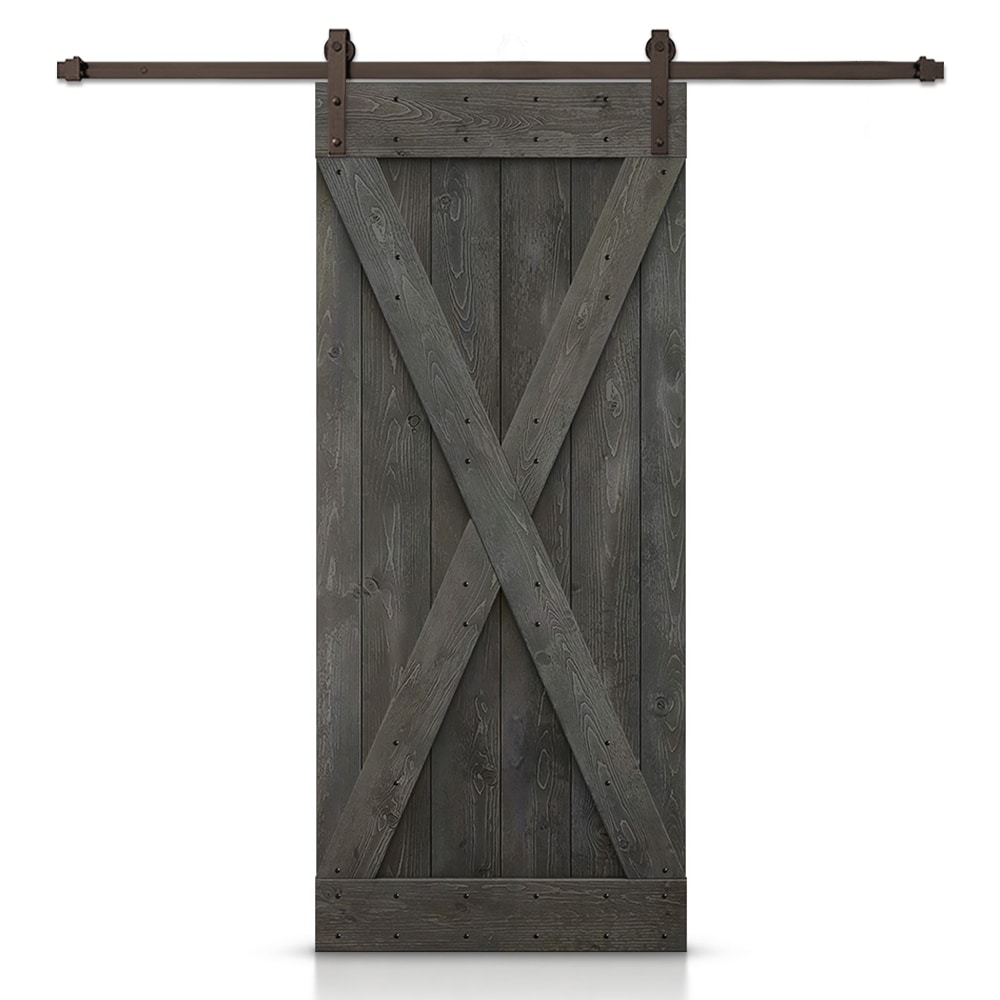 CALHOME 22-in x 84-in Carbon Gray Knotty Pine Wood Solid Core Barn Door ...