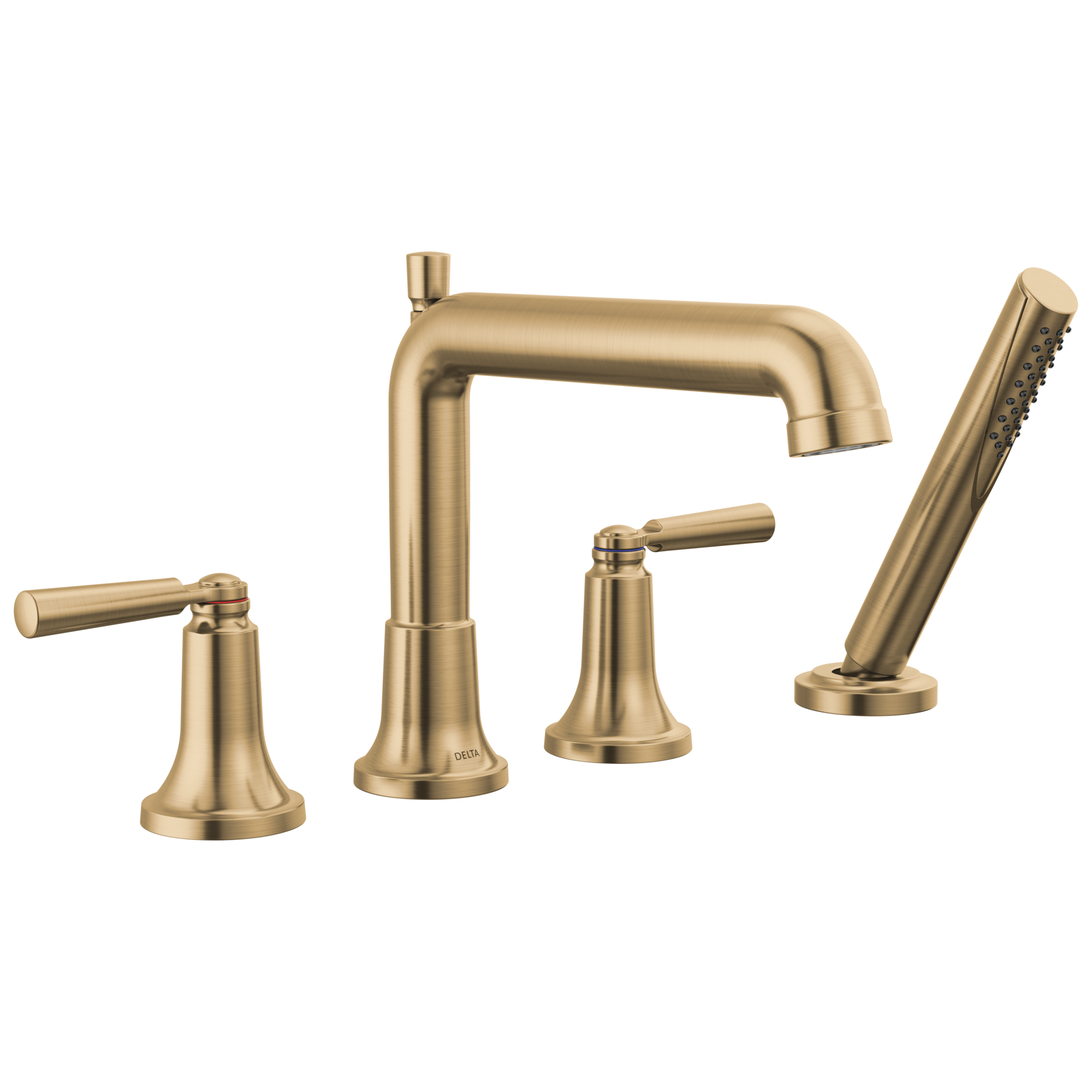 Delta T4736-CZ Saylor Champagne Bronze 2-handle Deck-mount Roman Low-arc Bathtub Faucet with Hand Shower