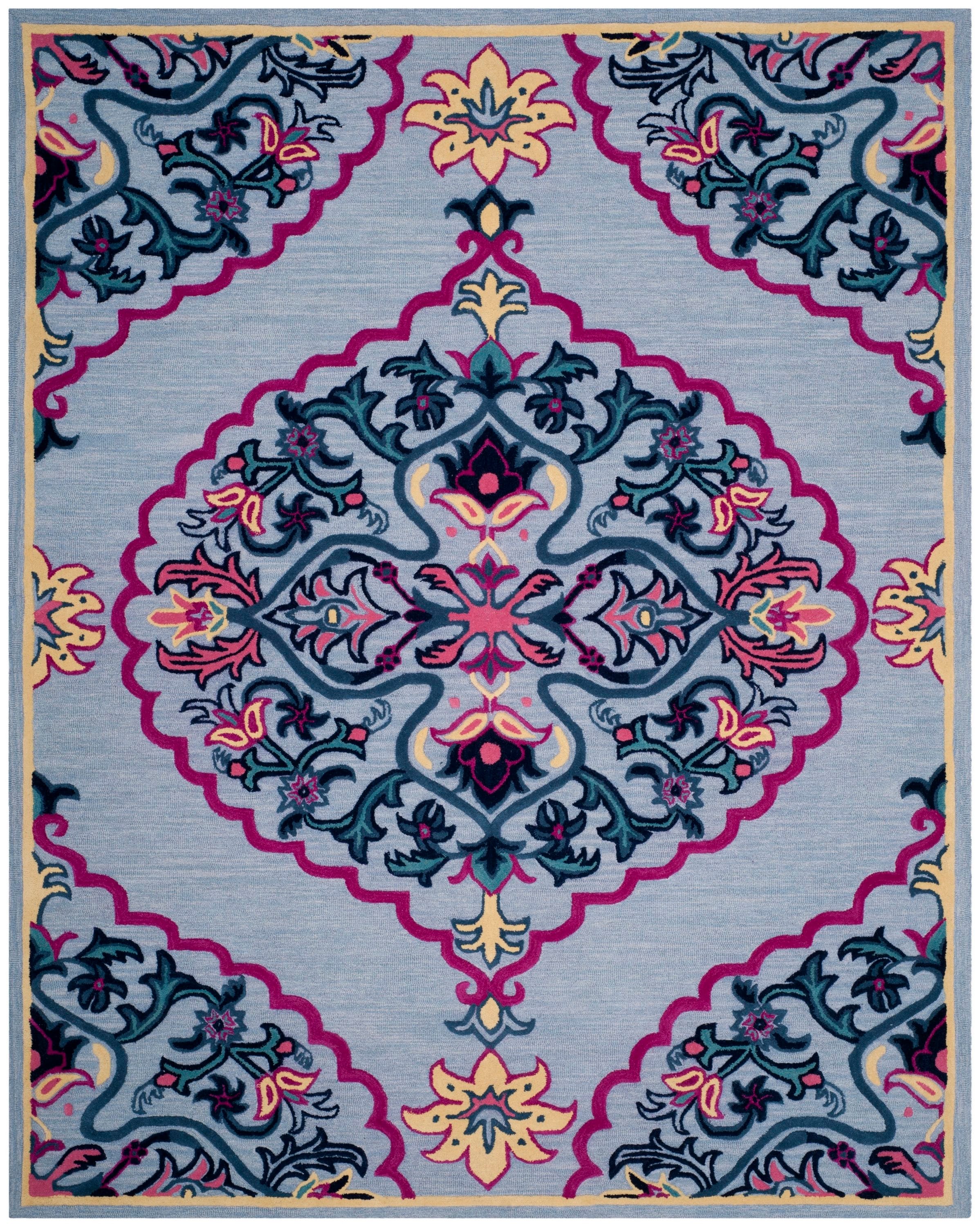 Safavieh BLG605G-6 Bellagio Nijar 6 x 9 (ft) Tufted Wool Blue/Multi Rectangular Indoor Floral/Botanical Global Area rug