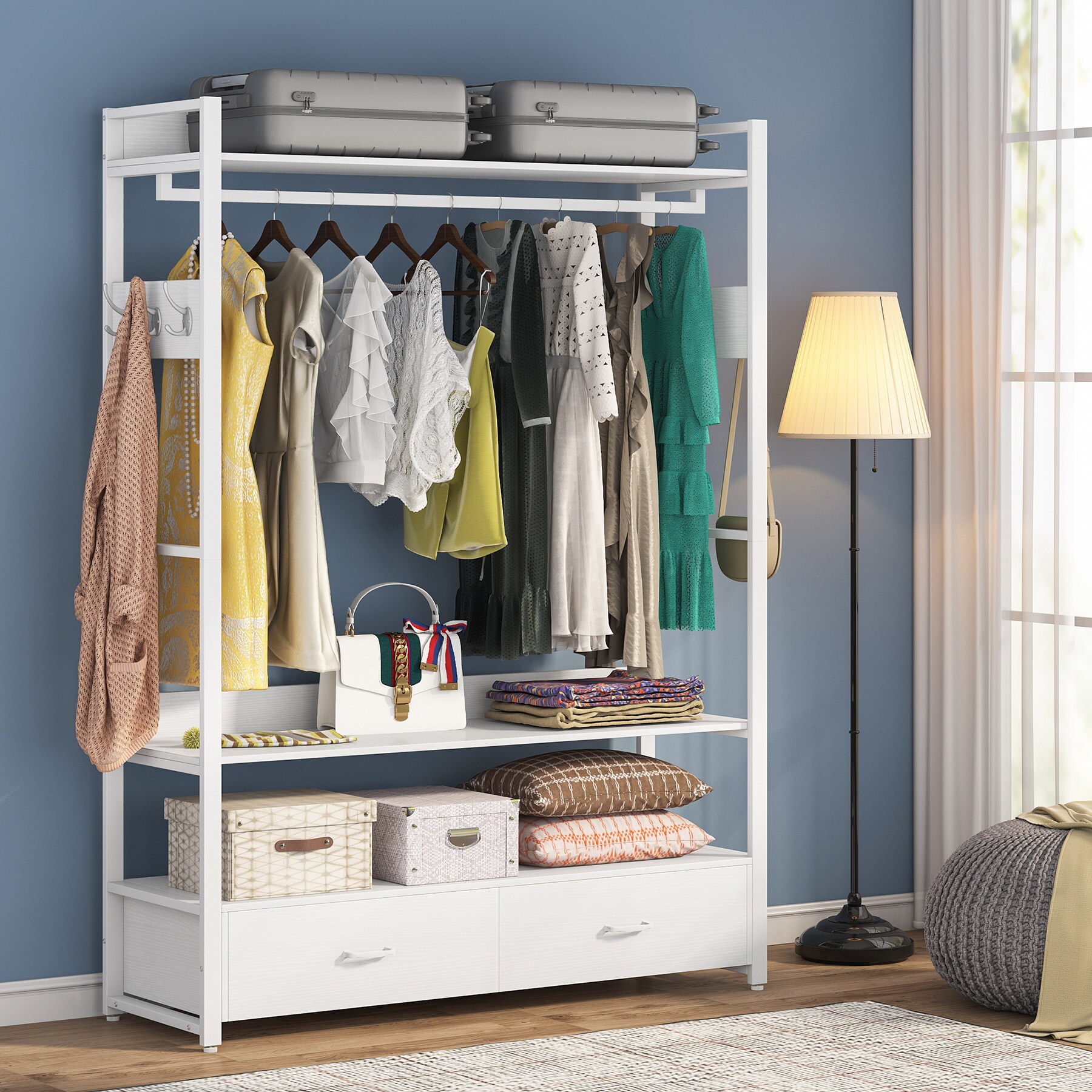 TribeSigns Tribesigns Freestanding Closet Organizer, 75 inch Clothing Rack  with Shelves