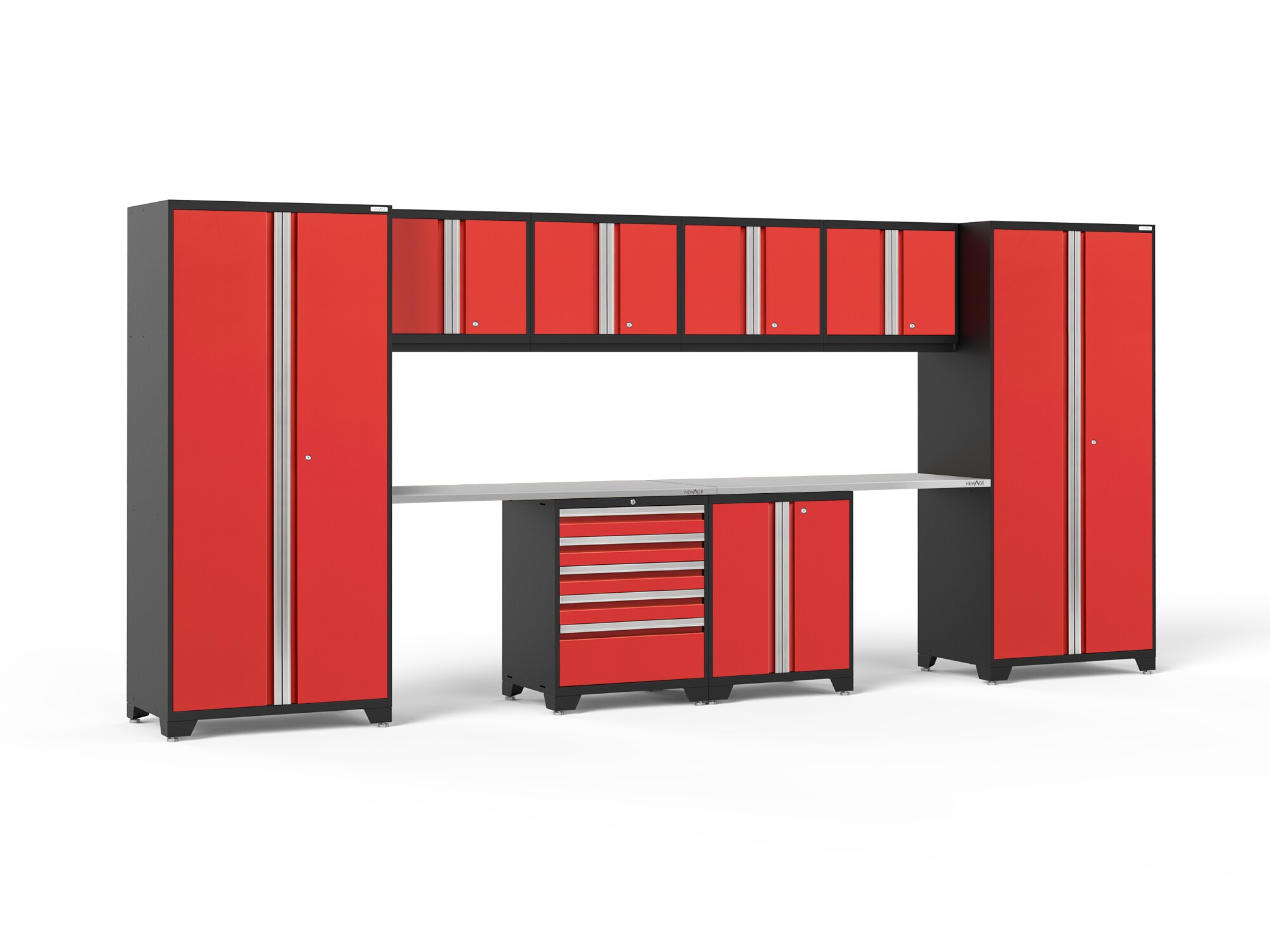 NewAge Products 52254 184-in W x 84.75-in H x 24-in D 8 -Cabinets Steel Deep Red Garage Storage System