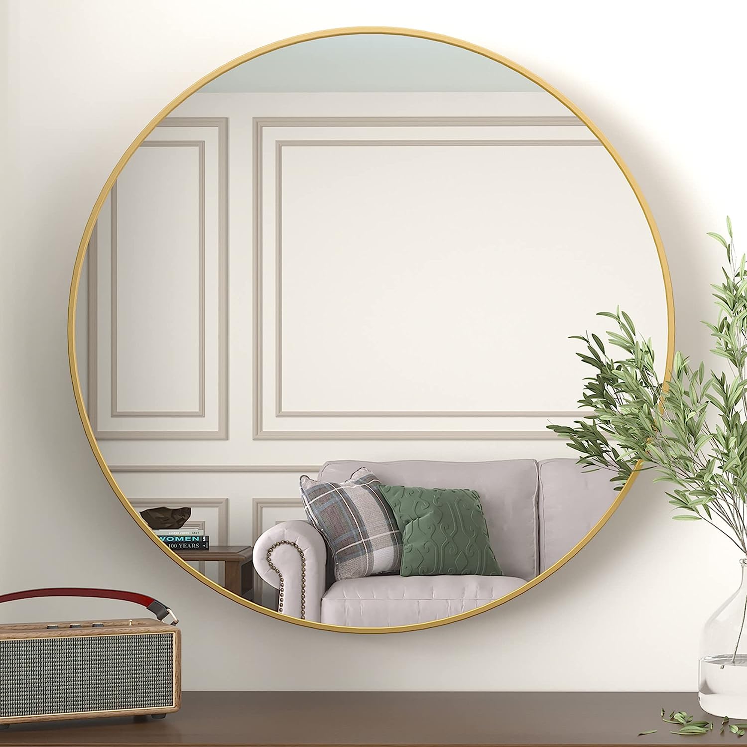 Forclover HUC-R36DG 32-Inches x 32-Inches Beveled Round Bathroom Vanity Mirror ( gold )
