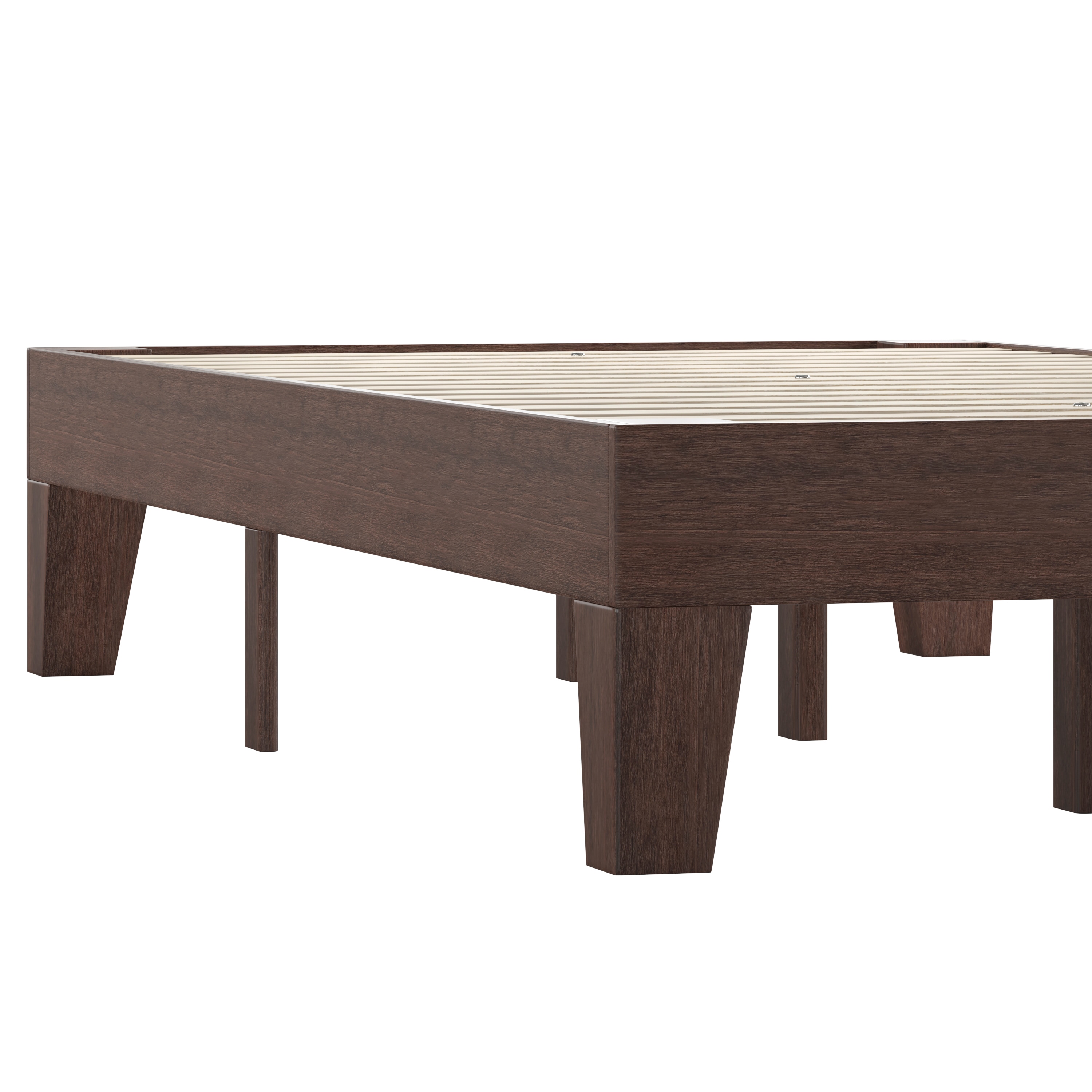 Walnut Twin Wood Platform Bed Frame with Slats