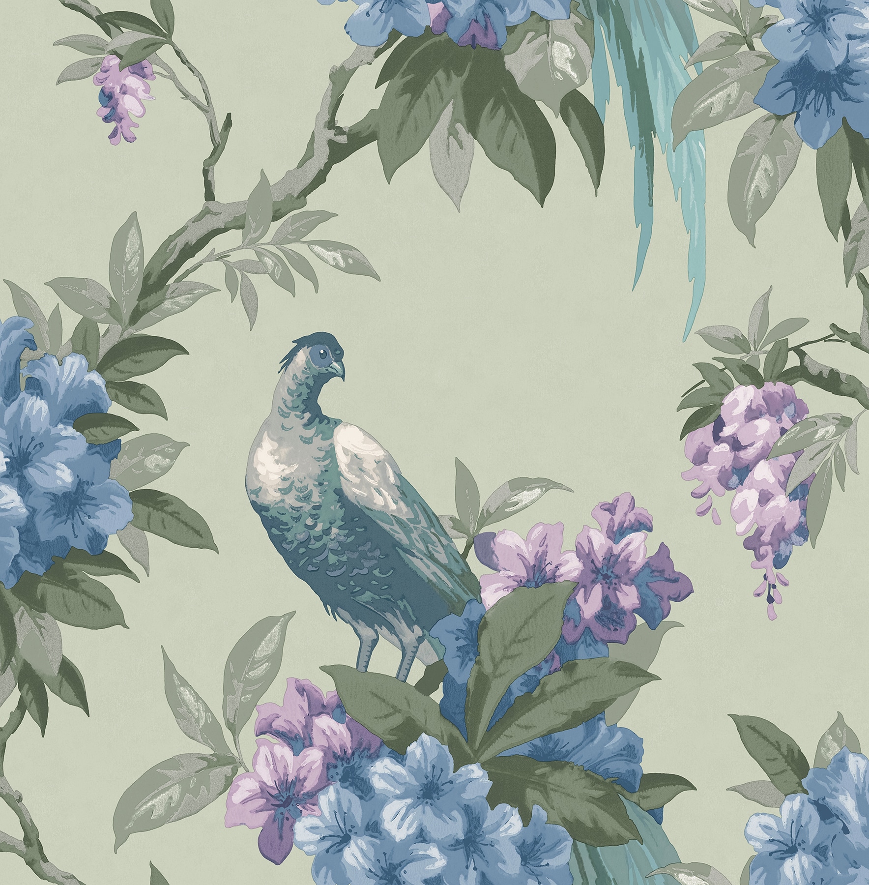 Brewster M1660 Archive COL 56.4-Sq. Feet Green Non-woven Birds Unpasted Wallpaper