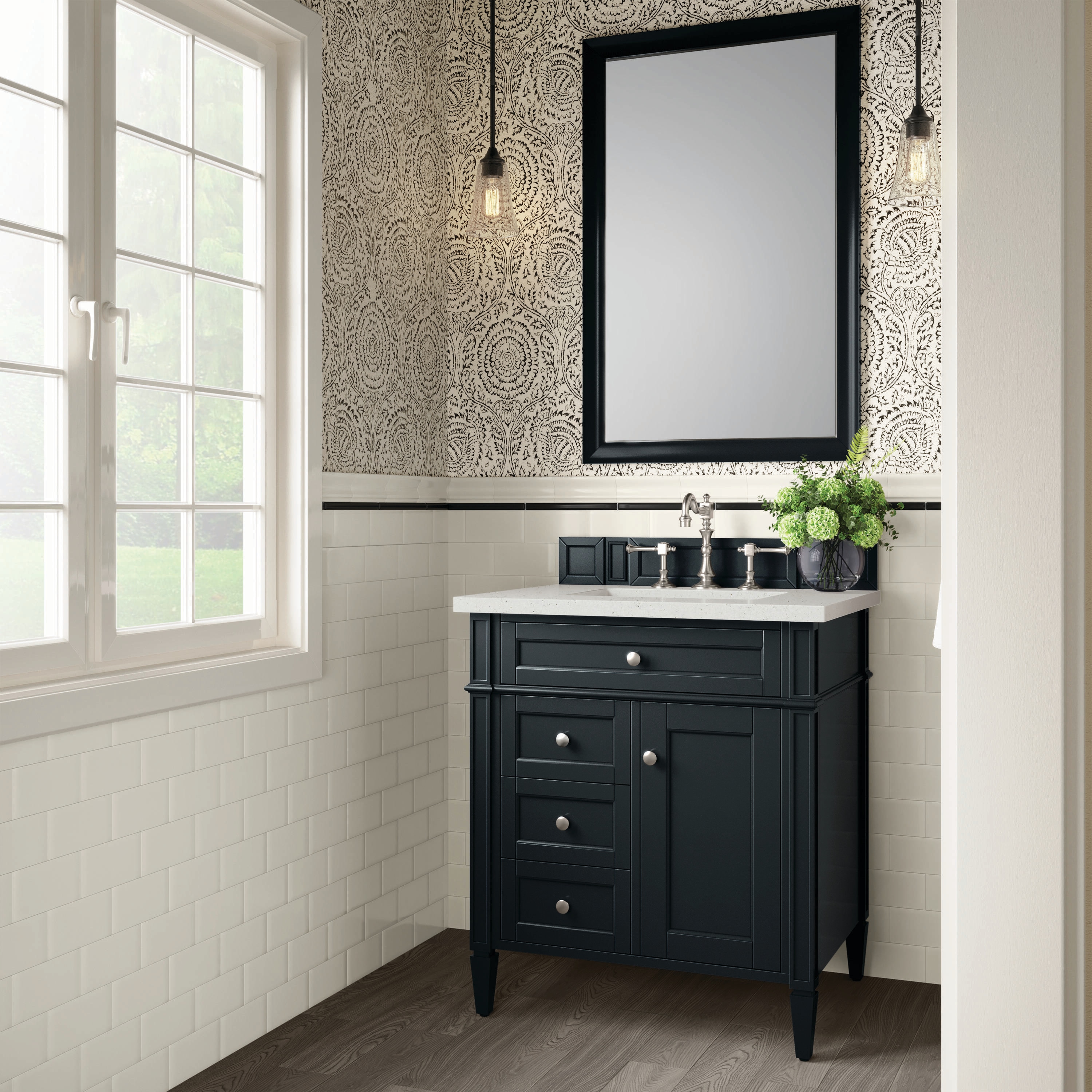 Brittany 30" Black Onyx Poplar Bathroom Vanity with Quartz Top
