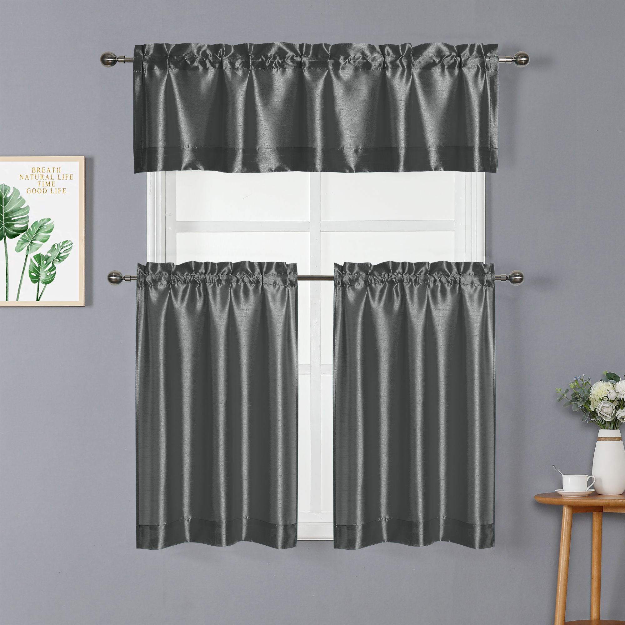 KATE AURORA - Parisian Living Complete 3 Piece Lightweight Sheer Cafe Kitchen Curtain Tier and Va...