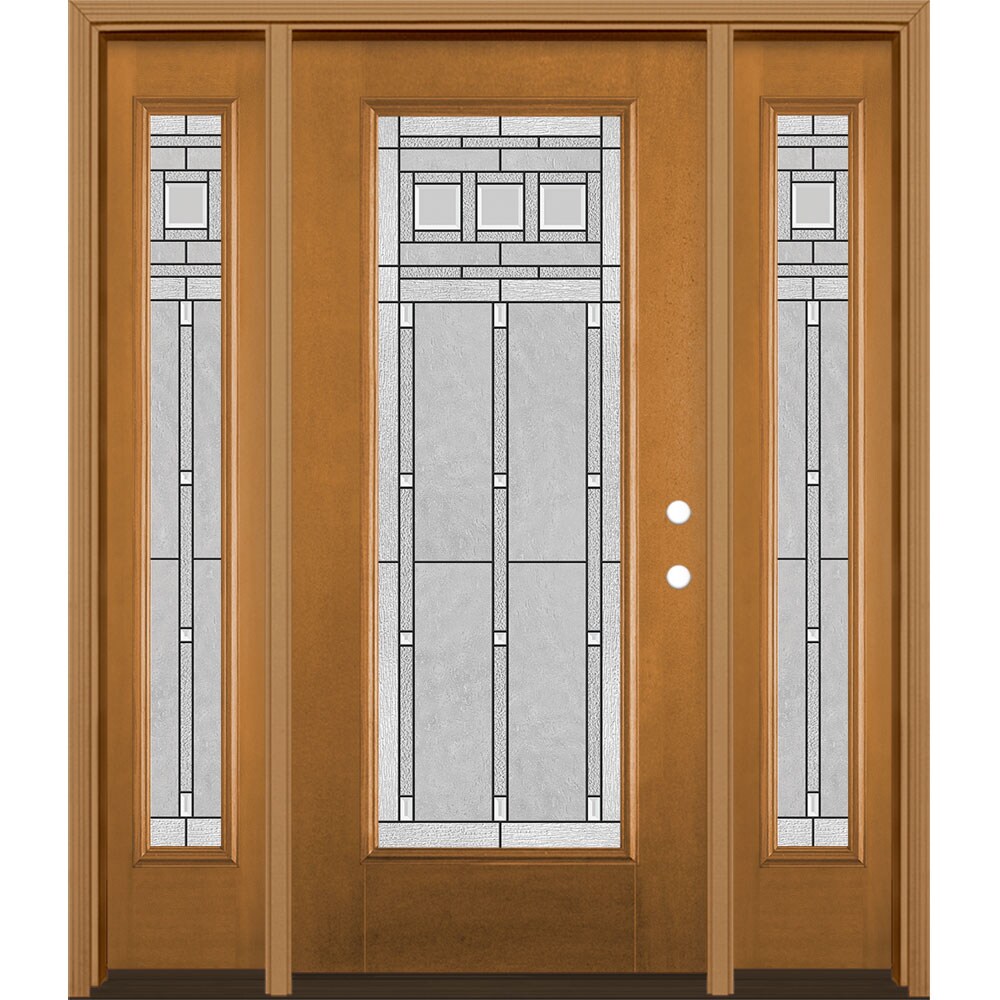 Masonite 1327157 Craftsman 64-in x 80-in Fiberglass Full Lite Left-Hand Inswing Oakcrest Stained Prehung Single Front Door with Sidelights with Brickmould Insulating Core
