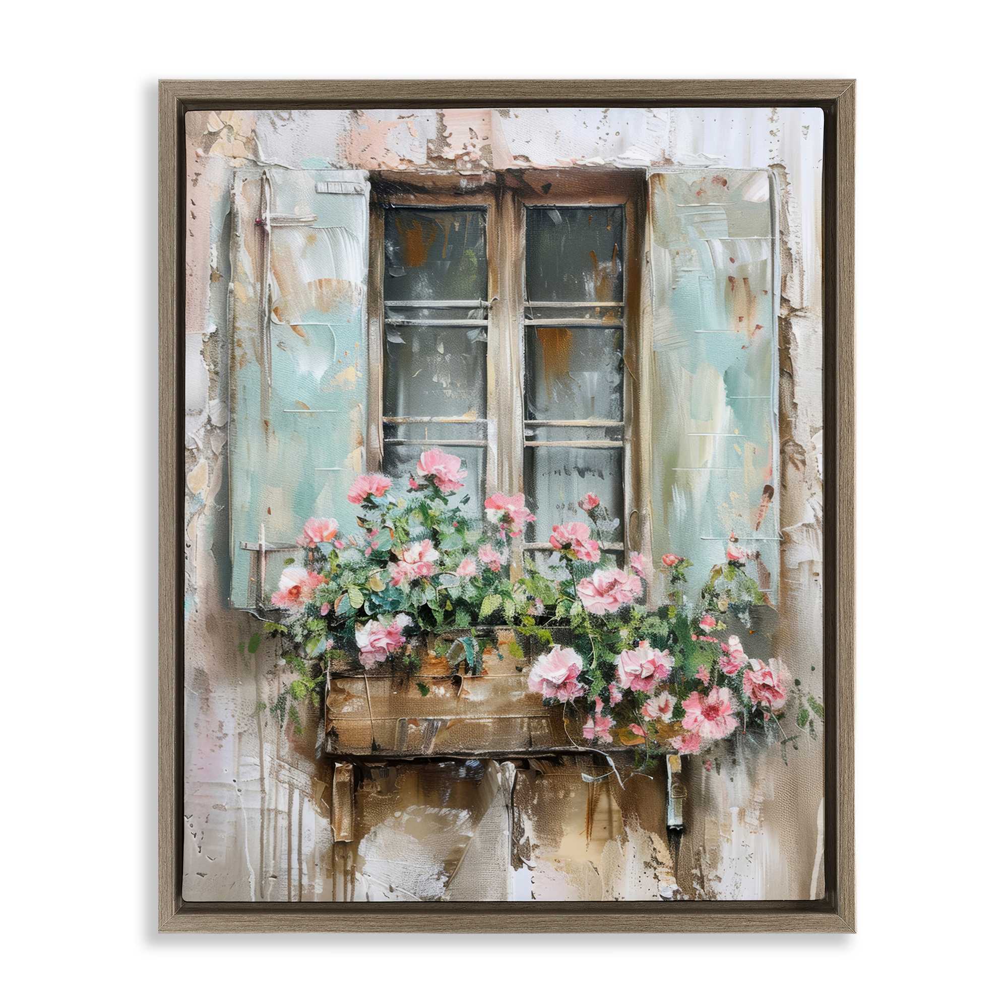Stupell Industries BT-754-FFE-24X30 French Country Window Brown Framed Floater Canvas Wall Art By Arlington Prints 25 x 31