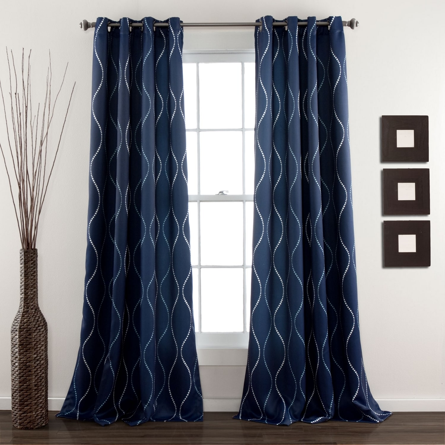 Lush Decor 16T007825 95-Inches Navy Geometric Light filtering Grommet Curtain panel pair
