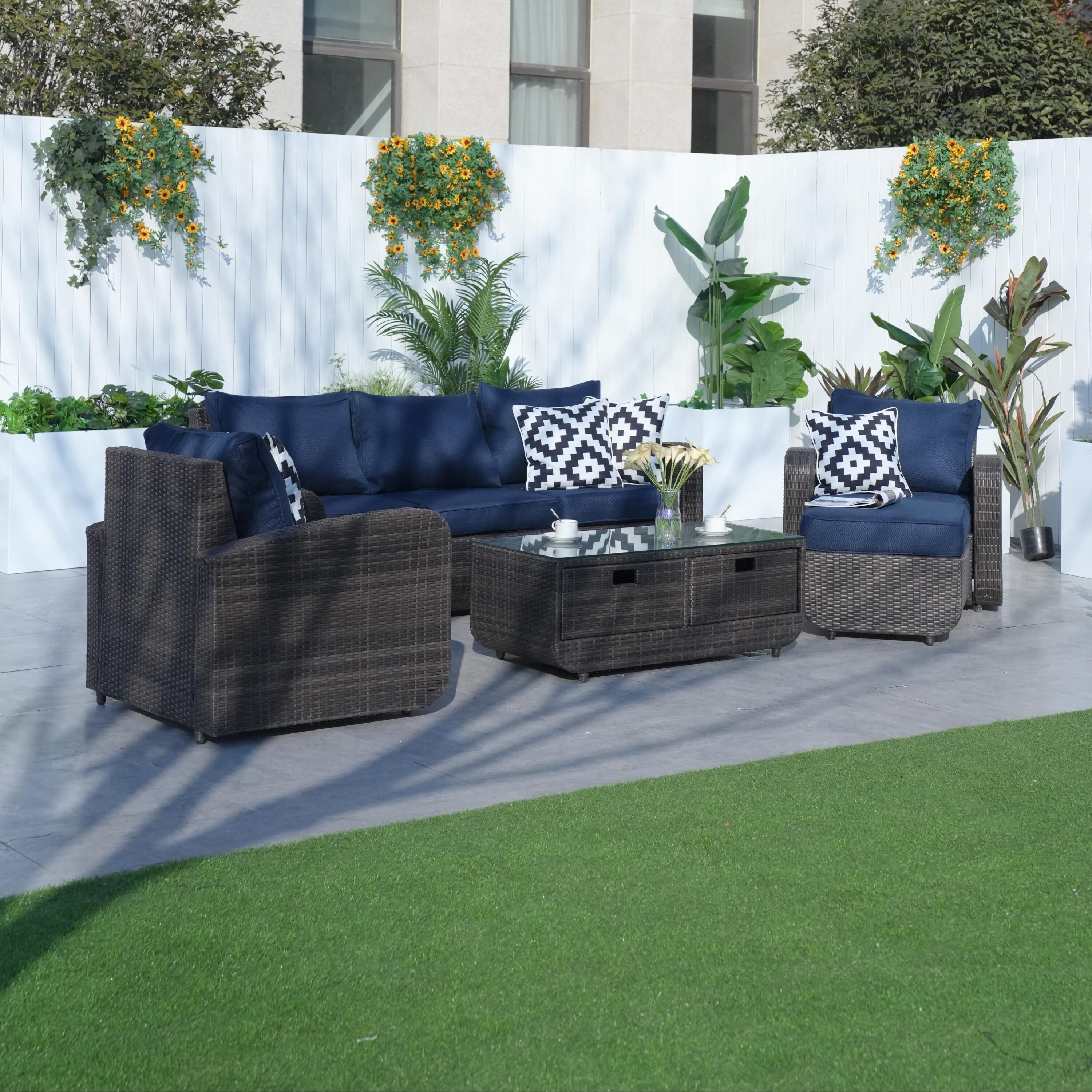 Direct Wicker DWS-1515BR-BLUE Patio-Conversation-Sets - View #3