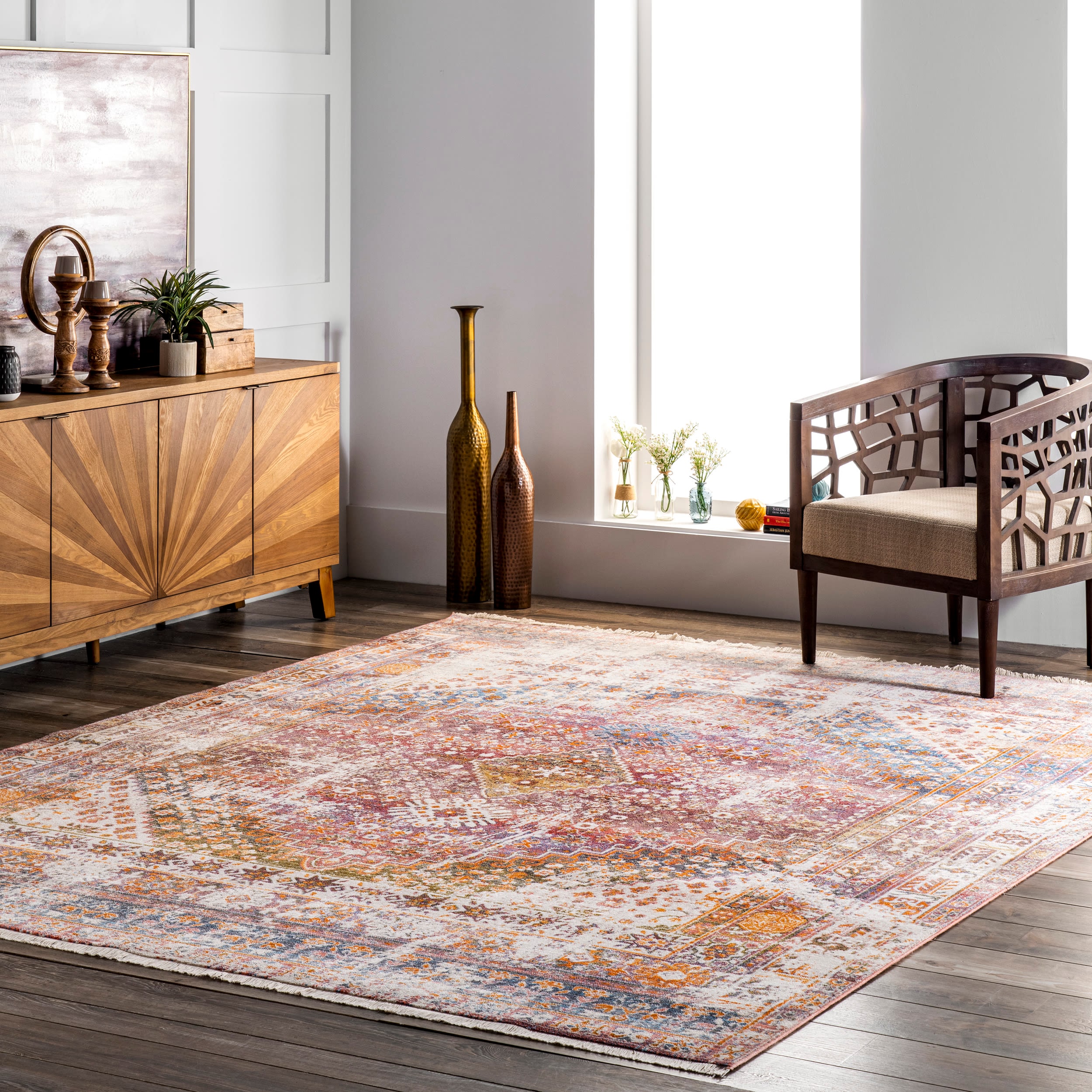 nuLOOM KHMC07B-9012 9 x 12 (ft) Loomed Polyester Rust Rectangular Indoor Medallion Southwestern Area rug