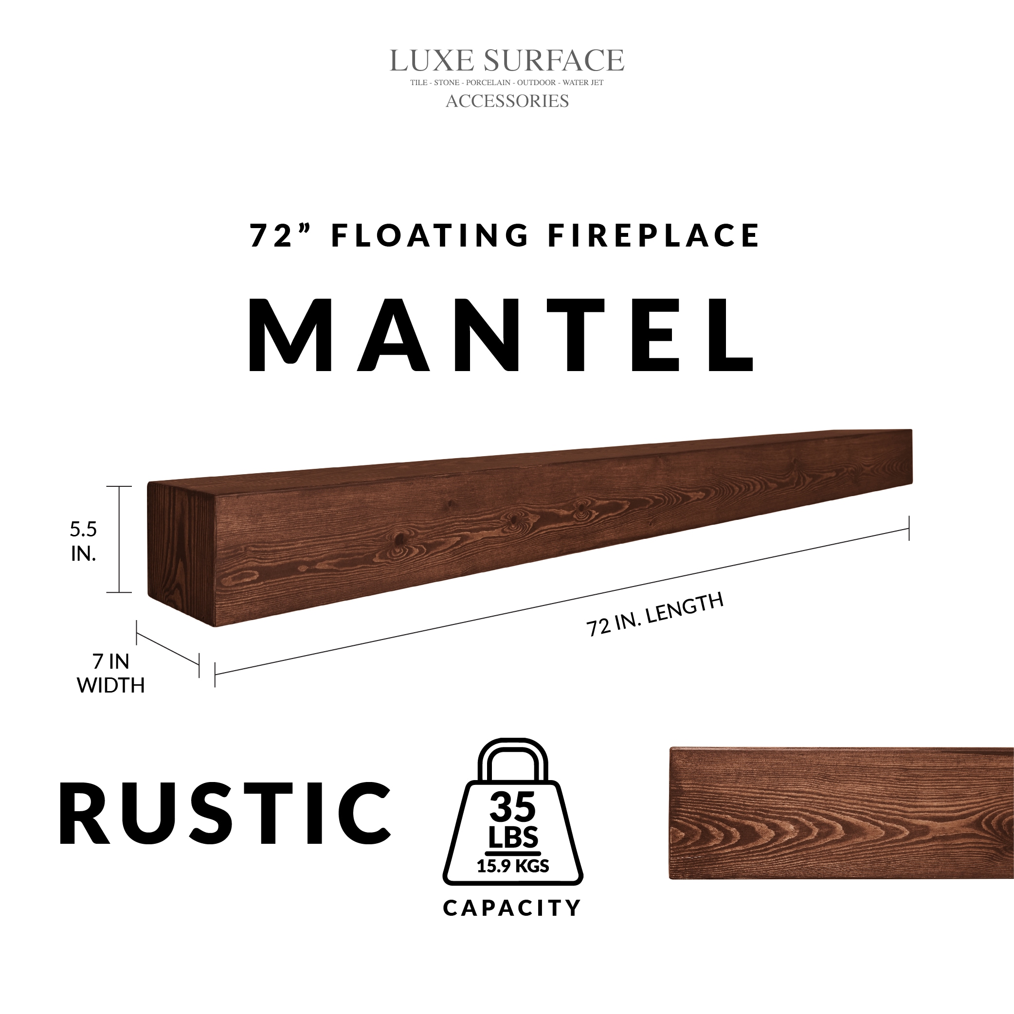 Luxe Surface Group 72 RUSTIC AGED Mantel-Shelves - View #3