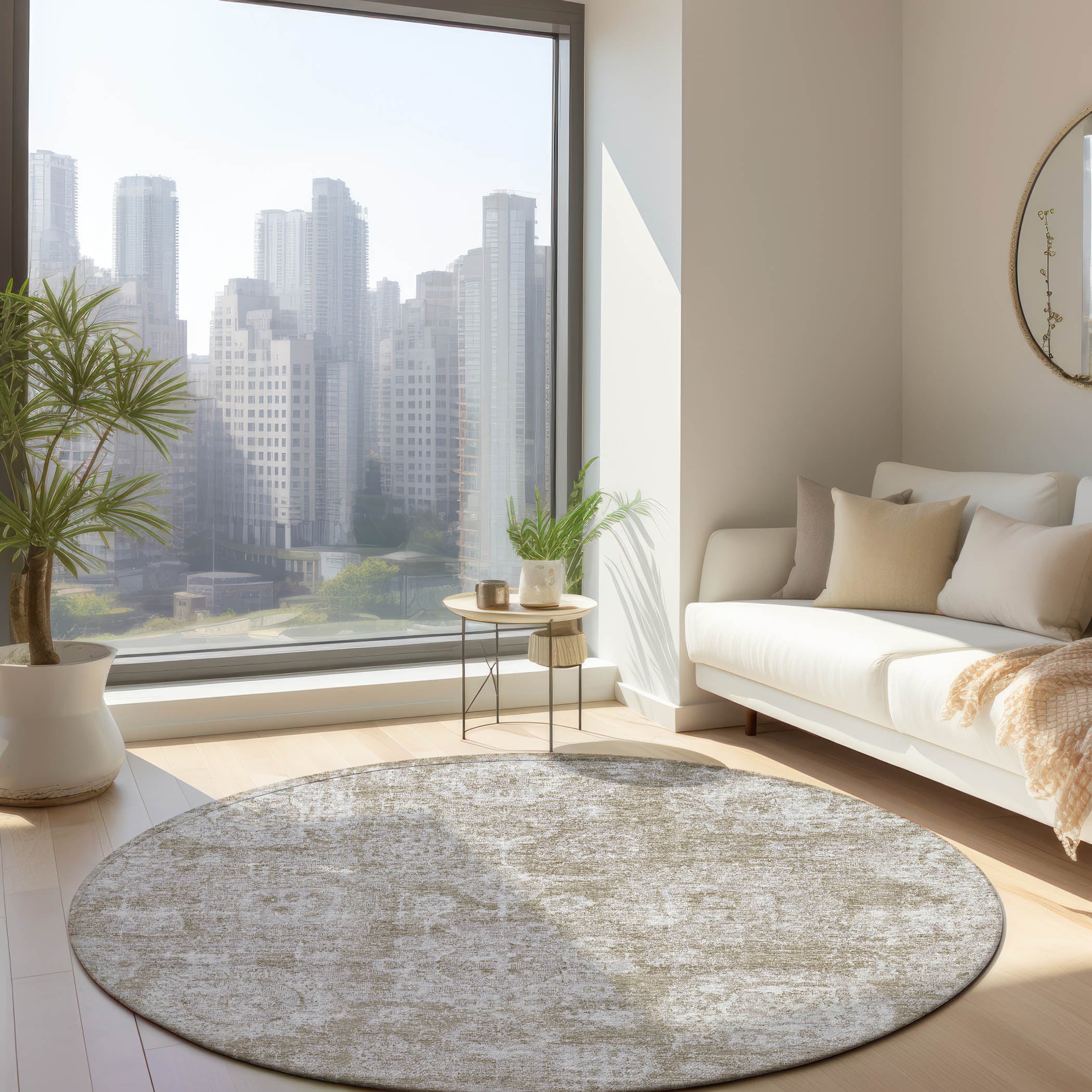 Addison Rugs ACN634BG8RO Chantille ACN634BG 8 x 8 (ft) Polyester Beige Round Indoor/Outdoor Geometric Machine washable Area rug