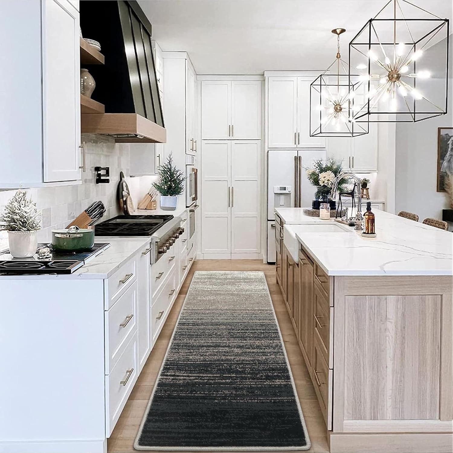 Qeetex LXL-PHO-0ZOR98GA Abstract Runner Rug Hallway Runner Rug Modern Ombre Entryway Runners Low Pile Thick Carpet Contemporary Non-Shedding Long Rugs for Bathroom Bedroom Kitchen Laundry Floor Mat Ombre Grey