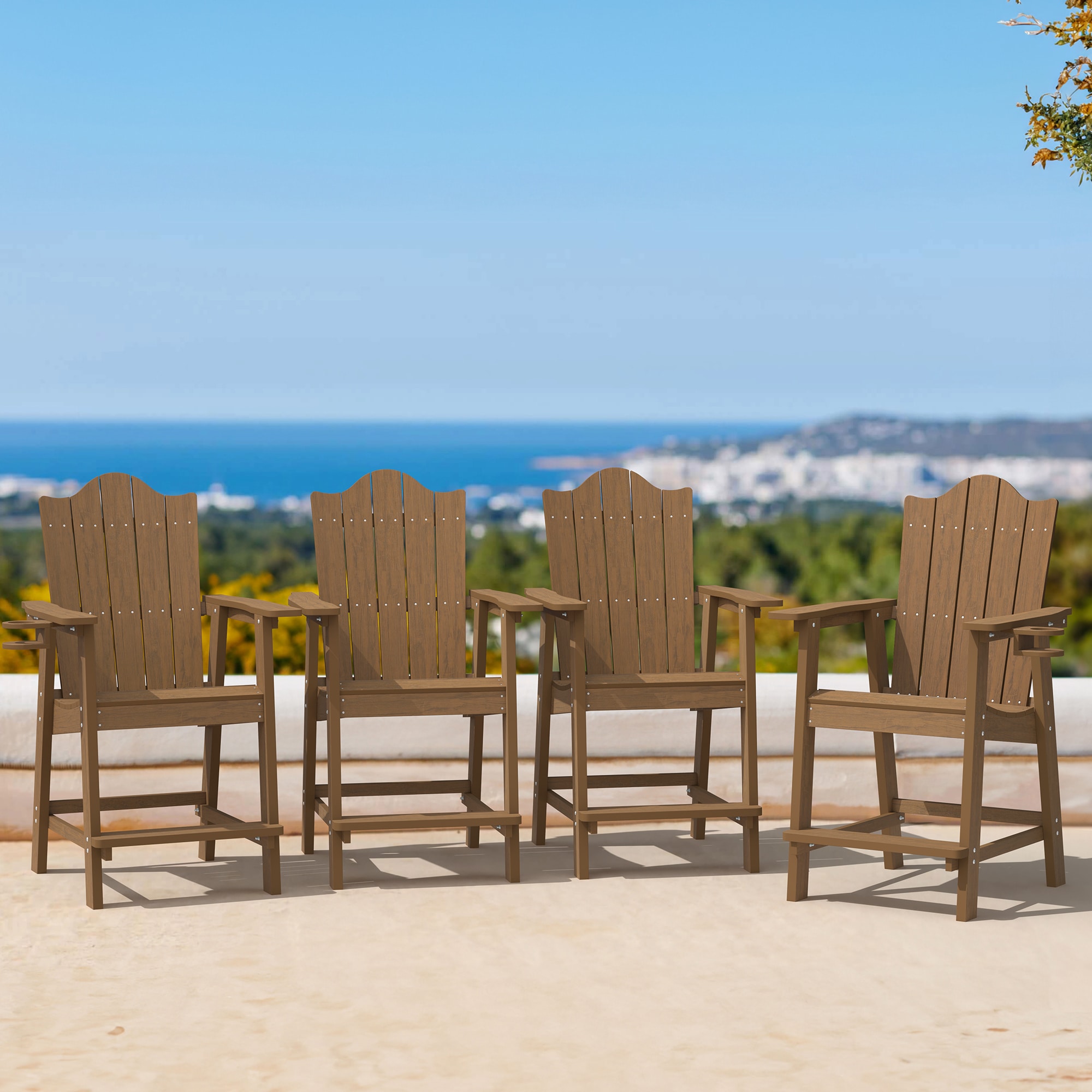 LUE BONA 4LB23PC0010-700LS Set of 4 Brown-Oil Printed HDPE Frame Spring motion Adirondack Chair with Slat Seat