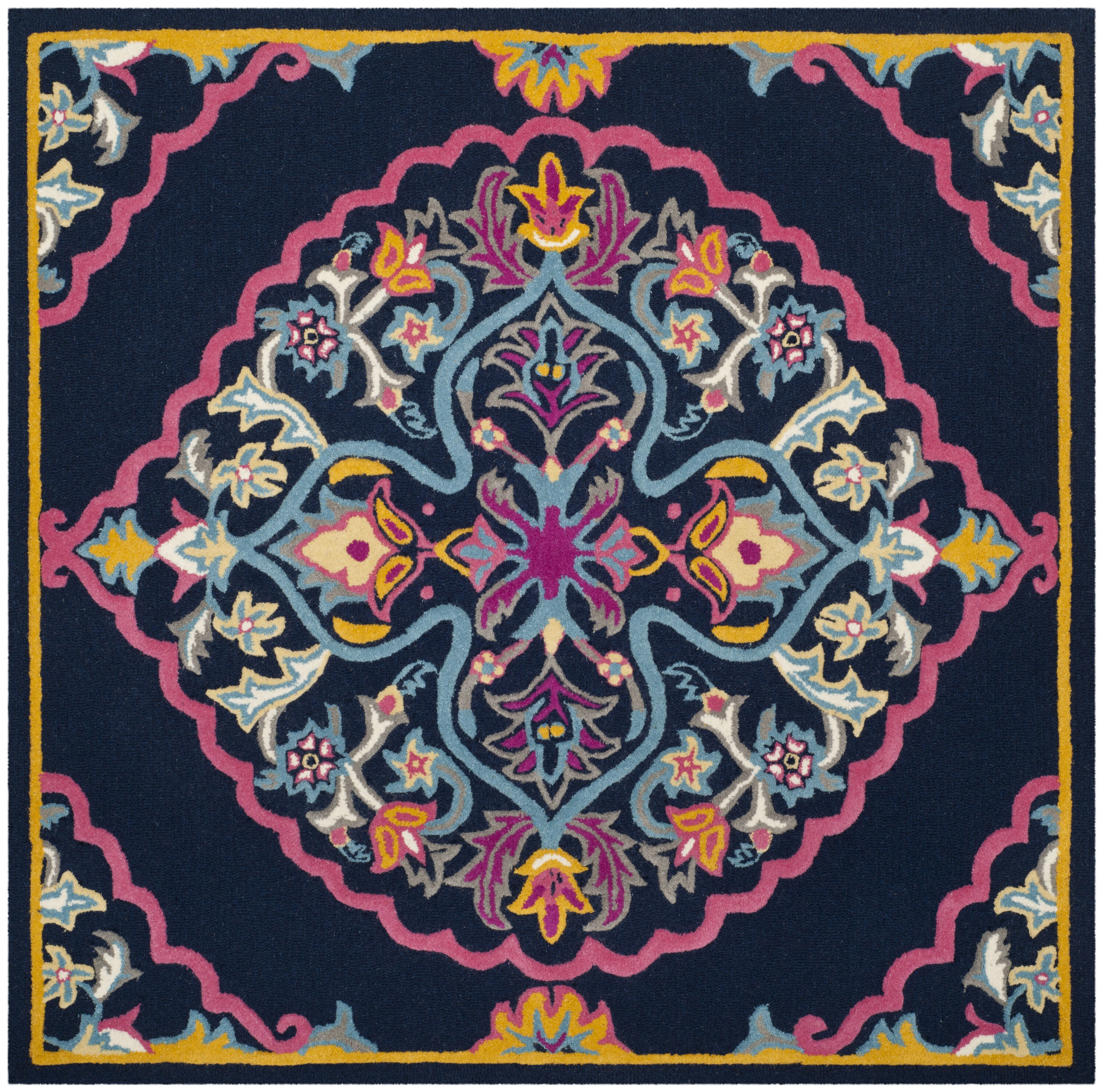 Safavieh BLG605C-5SQ Bellagio Nijar 5 x 5 (ft) Tufted Wool Navy Blue/Multi Square Indoor Floral/Botanical Global Area rug