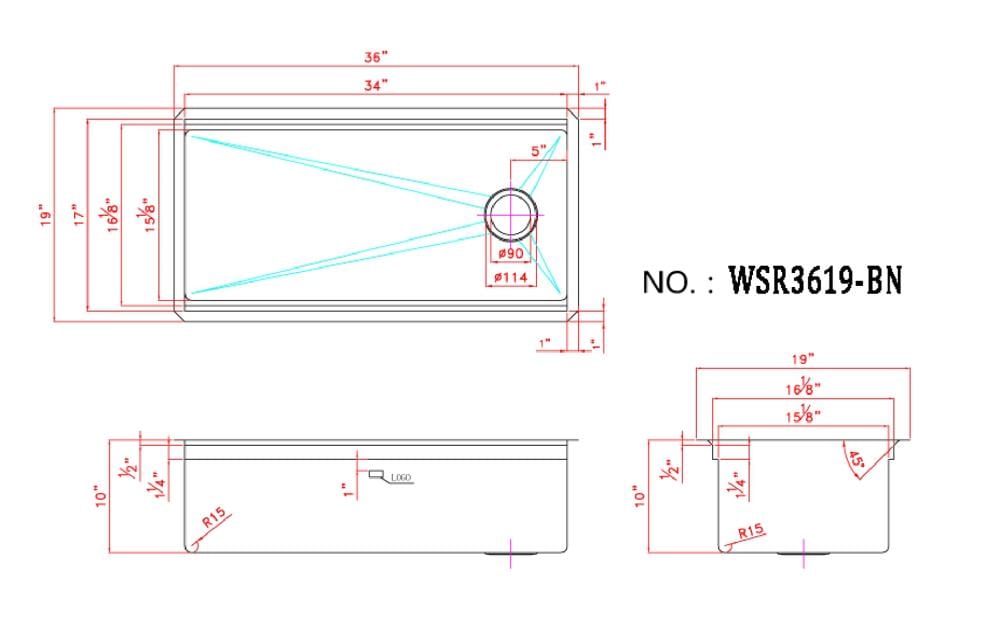 eModernDecor WSR3619 Kitchen-Sinks - View #10