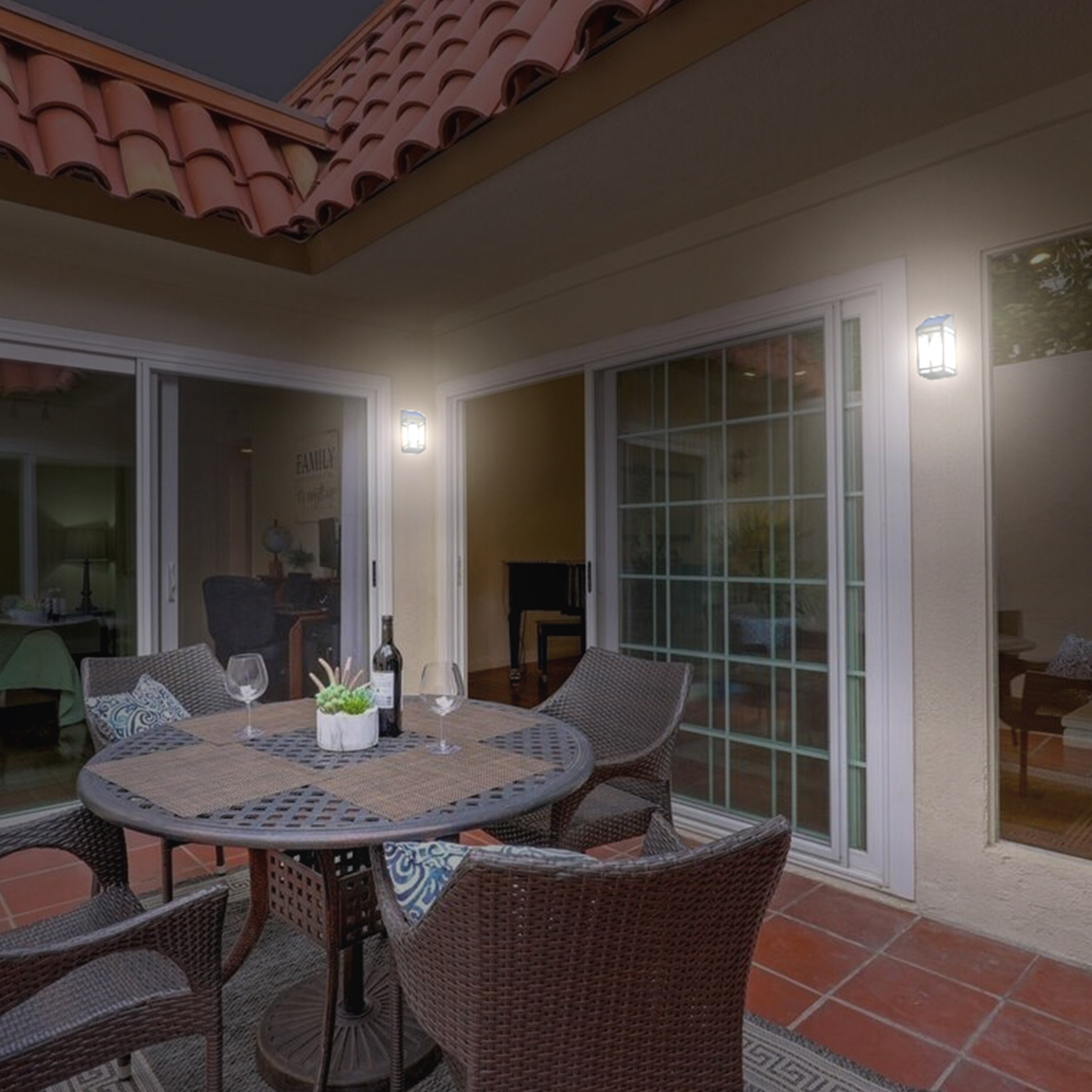 Black Solar LED Wall Lantern with Clear Panels