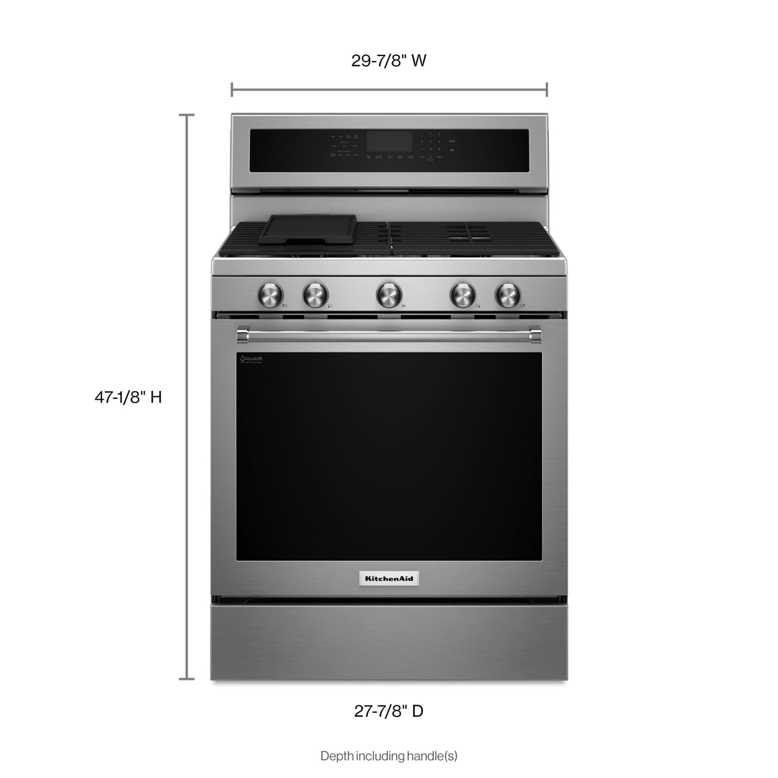 KitchenAid 30 in. 6.5 cu. ft. Convection Oven Slide-In Gas Range with 5  Sealed Burners & Griddle - Stainless Steel