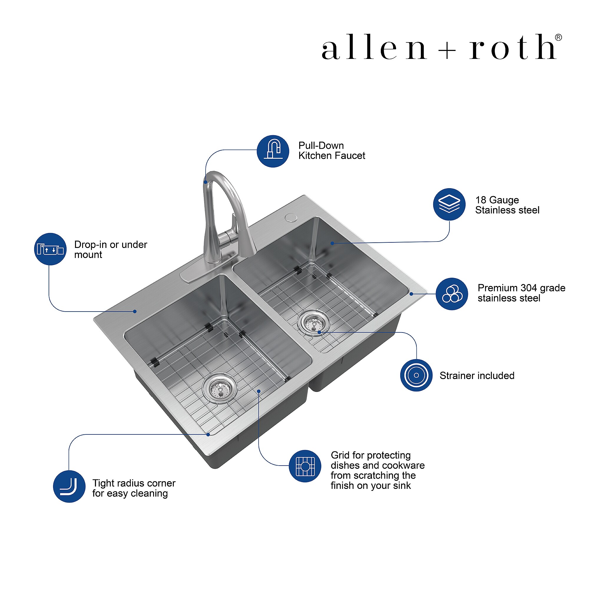 allen + roth The Alden Dual-mount 33-in x 22-in Stainless Steel Single Bowl  1-Hole Kitchen Sink All-in-one Kit in the Kitchen Sinks department at