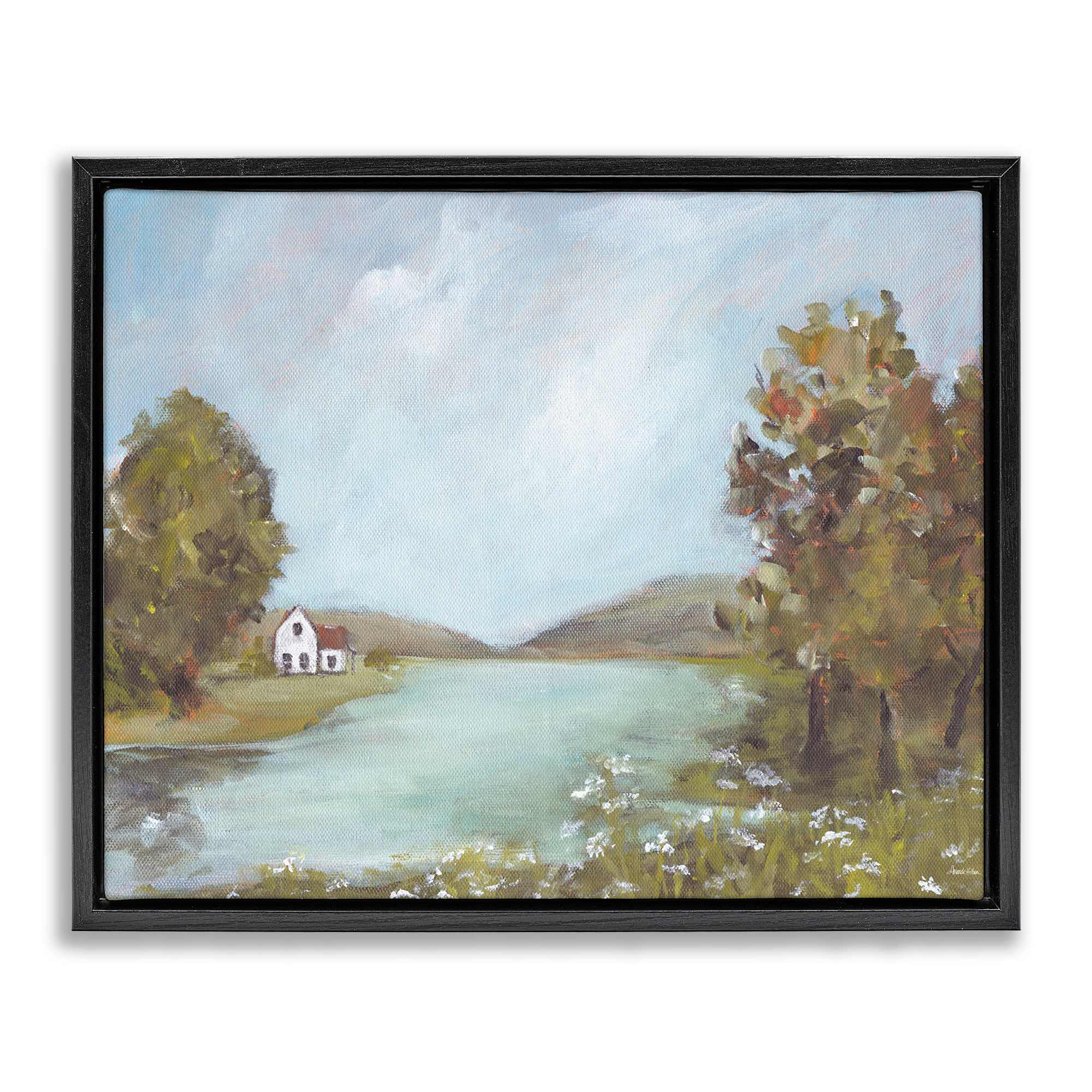 Stupell Industries BT-562-FFB-24X30 Distant Cottage Across River Black Framed Floater Canvas Wall Art By Amanda Hilburn 31 x 25