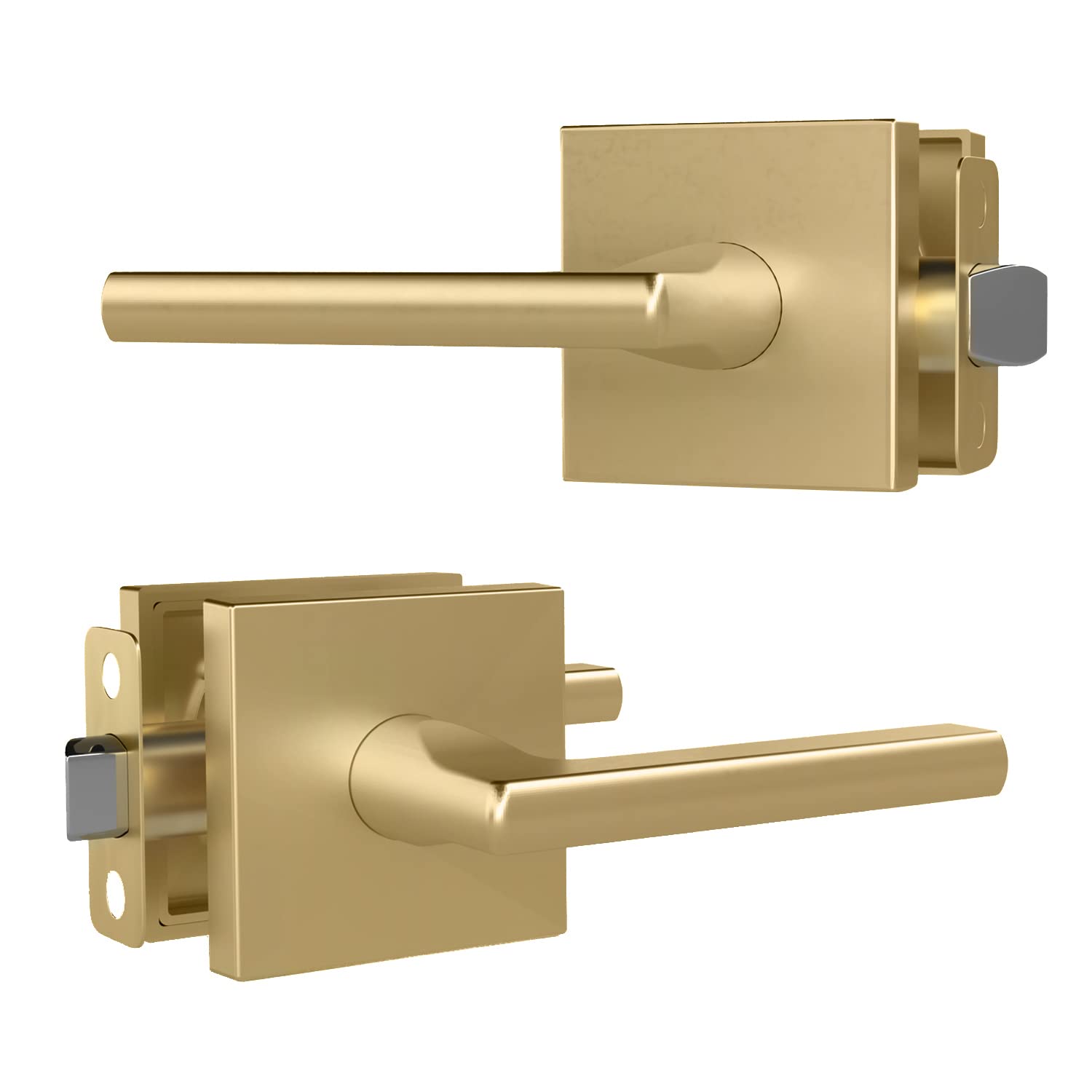 Mega Handles  Prime Passage Lever Door Handle for Closet or French Doors - Single Side Door Levers - Fits All Standard Door Sizes - Covered Screws Included - Satin Brass (1 Pack) 5 Inch