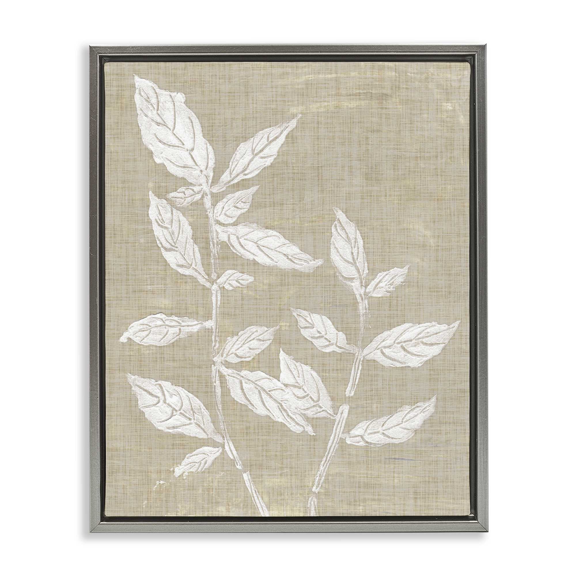Stupell Industries BS-377-FFL-16X20 Leaves on Distressed Textile Floating Frame design by Melissa Wang