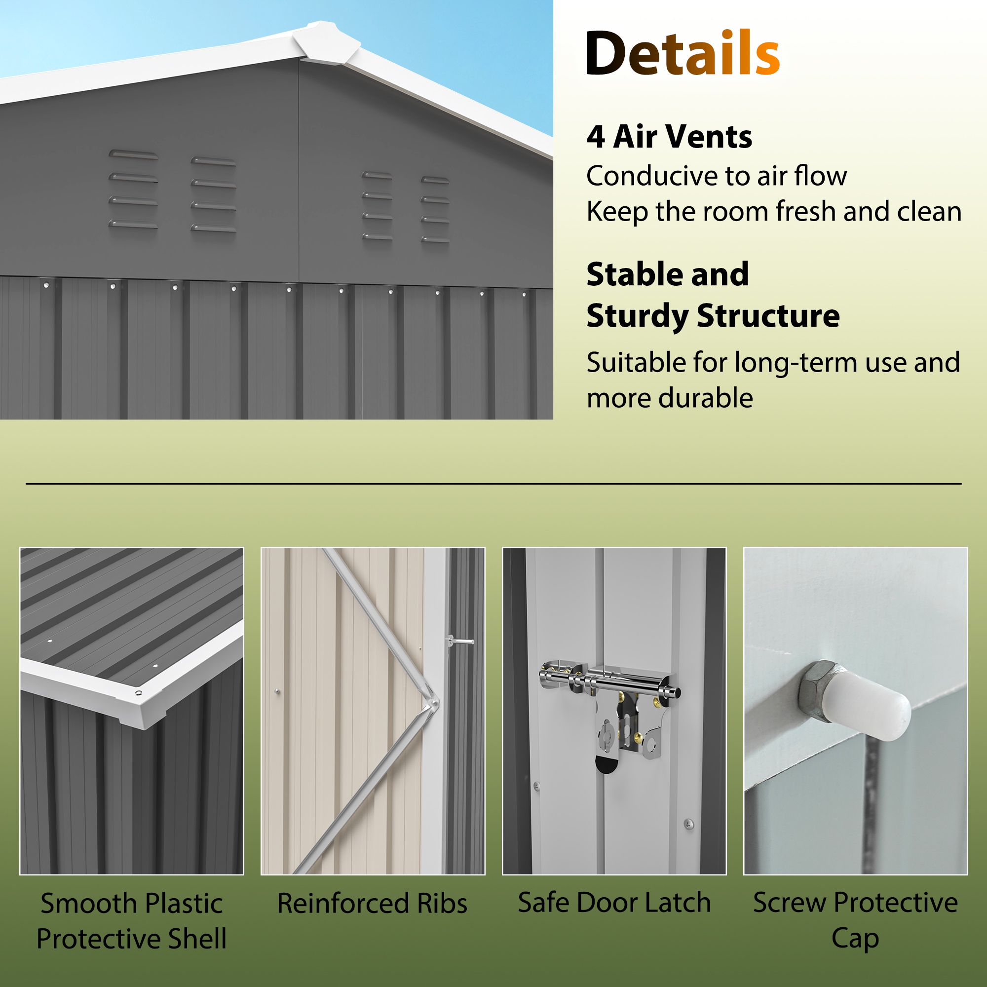 WELLFOR TWSG021-GR Metal-Storage-Buildings-Sheds - View #3